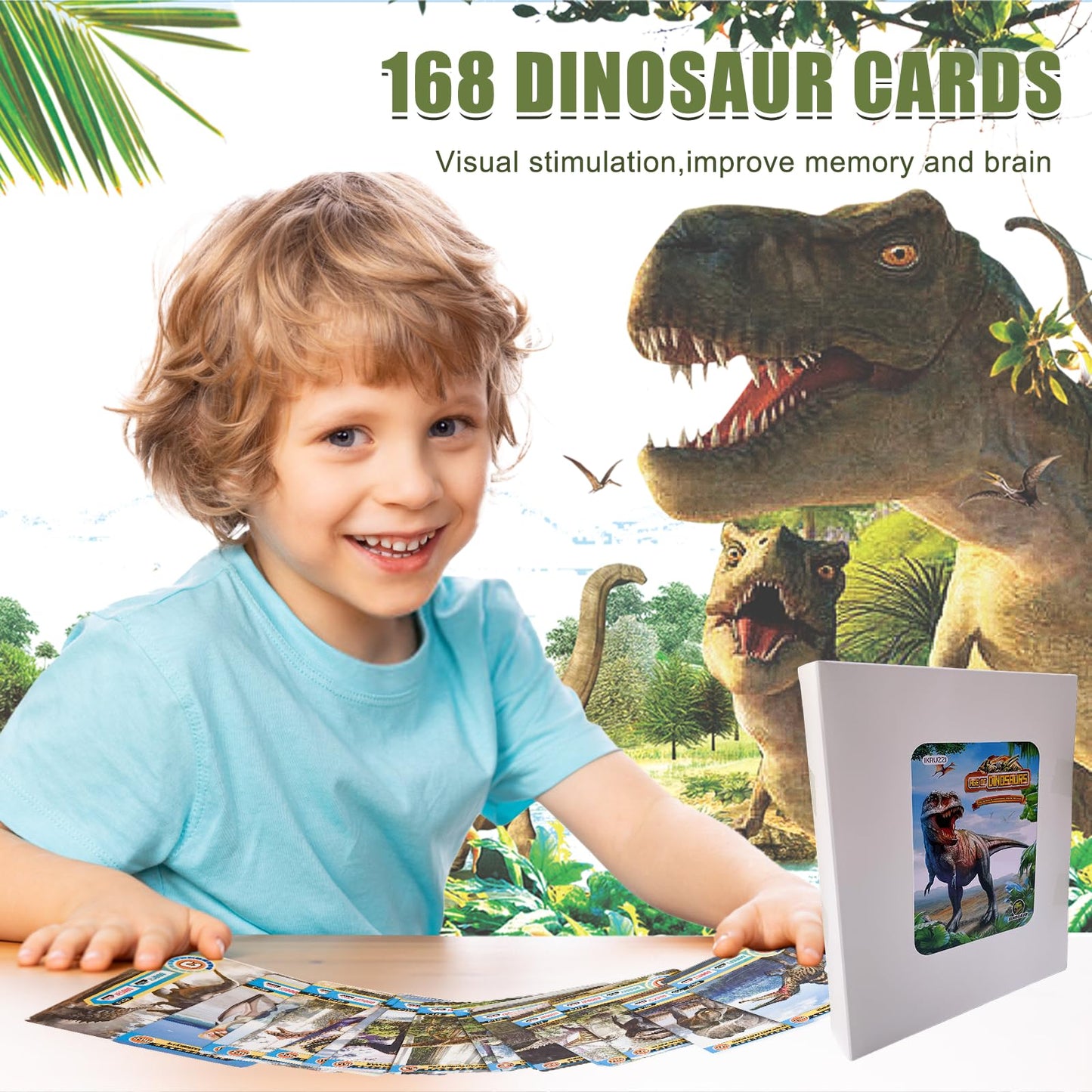 IKRUZZI Dinosaur Flash Cards – 168-Count Educational Set with Binders