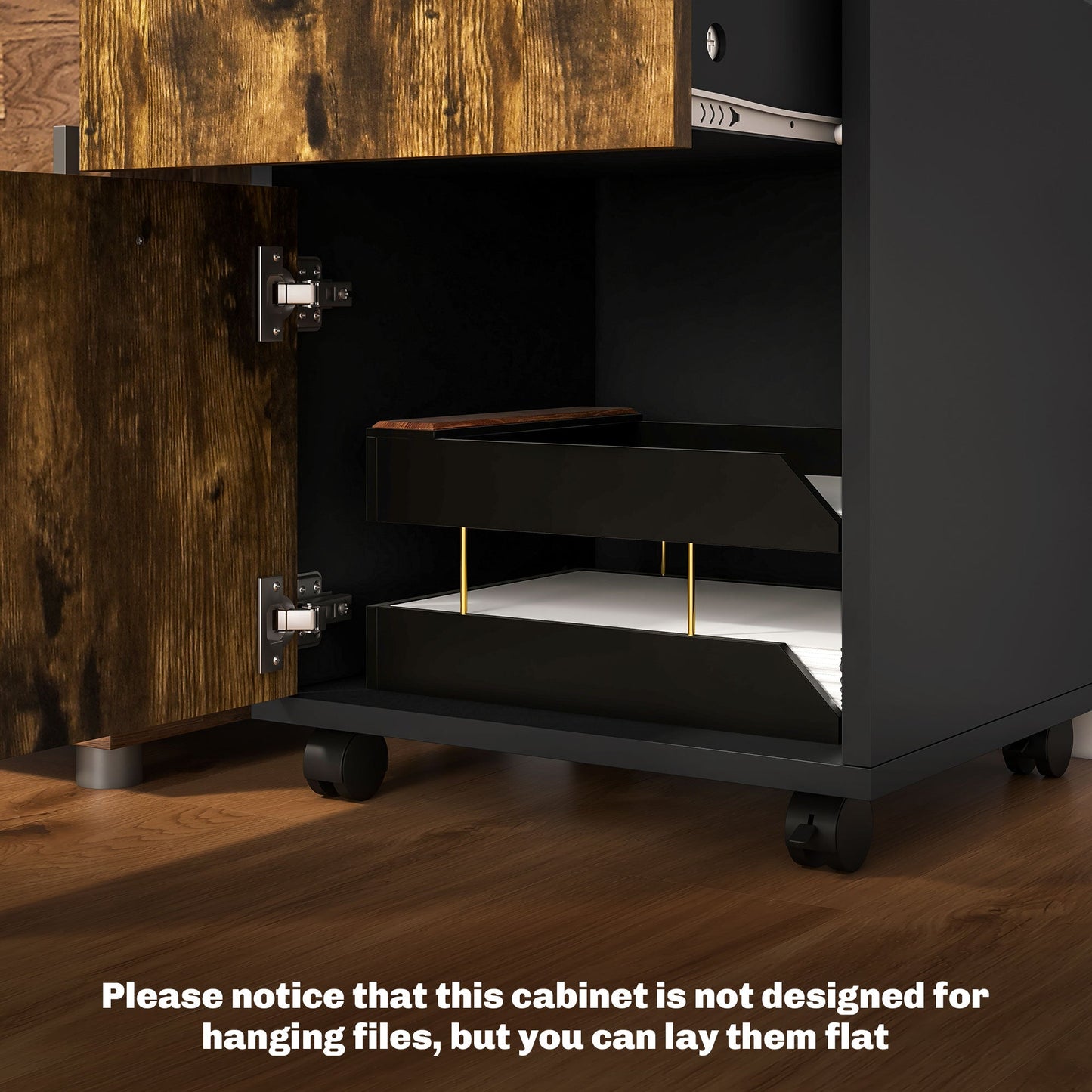 HOMCOM 60cm Storage Cabinet with Drawers and Open Shelf, Rustic Brown