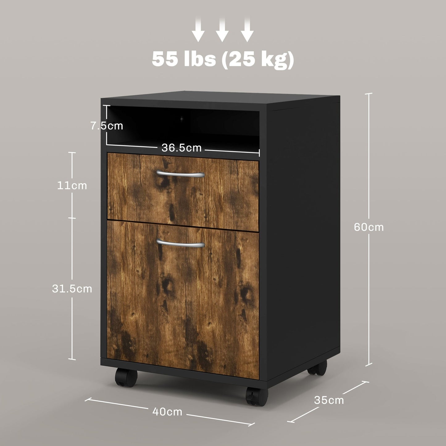 HOMCOM 60cm Storage Cabinet with Drawers and Open Shelf, Rustic Brown