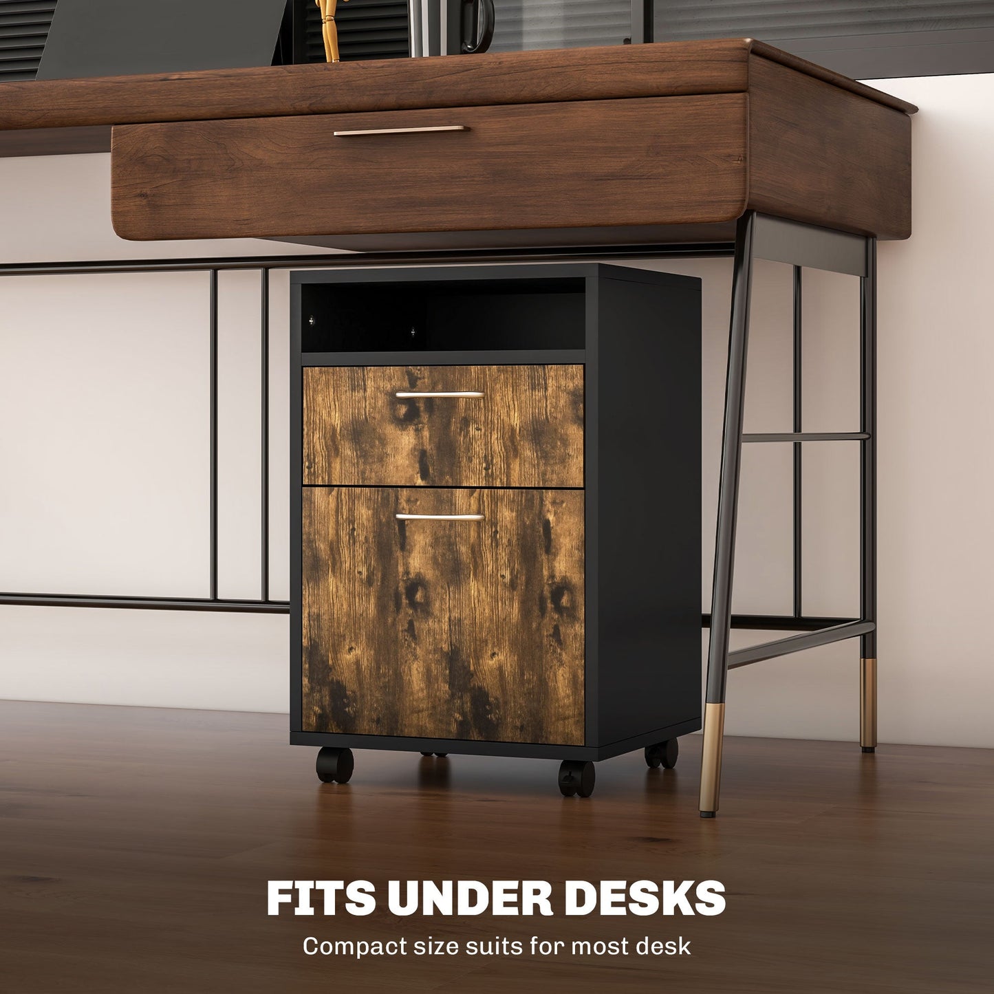 HOMCOM 60cm Storage Cabinet with Drawers and Open Shelf, Rustic Brown