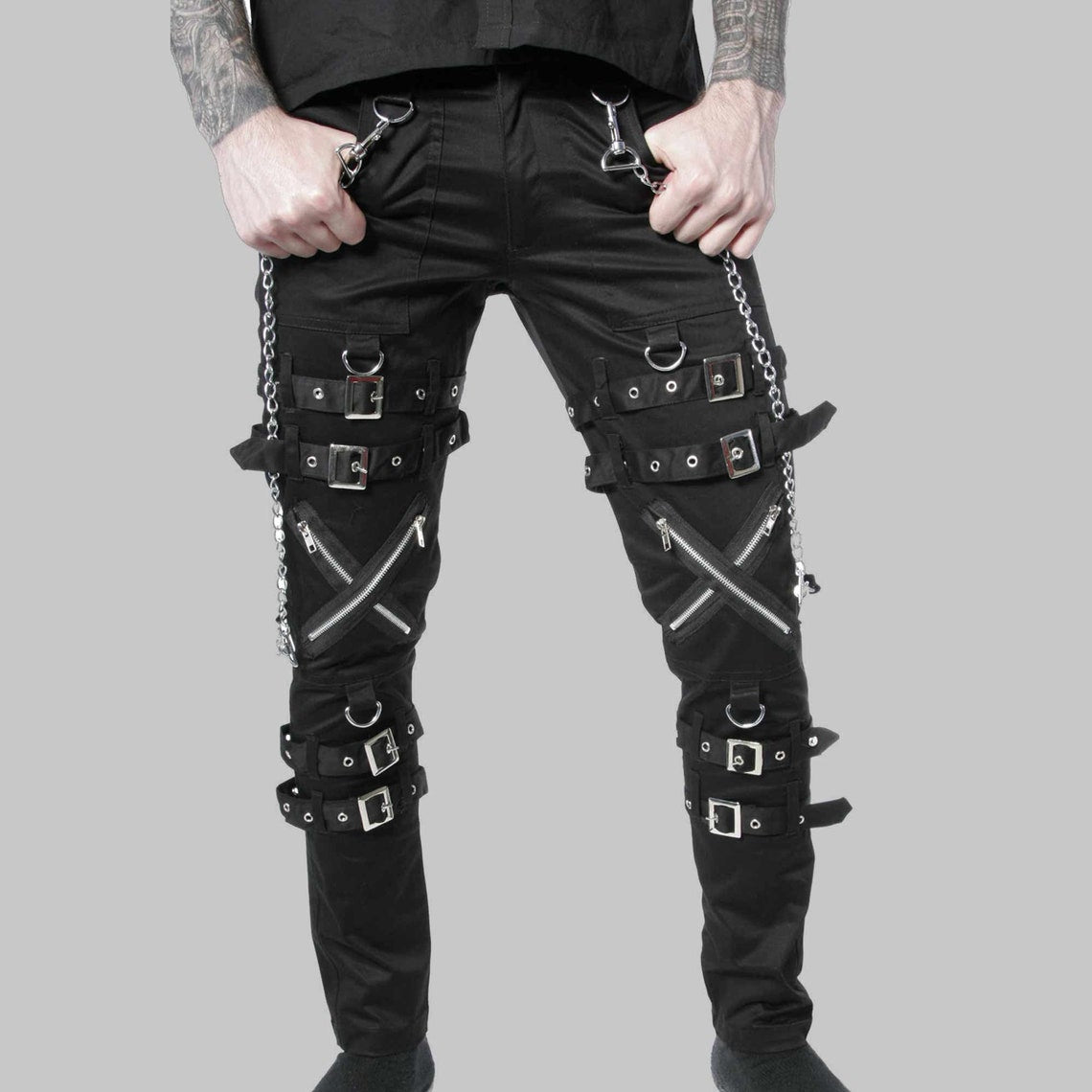 Goth Pant Dead Threads Buckles Zips Chains Straps Black Trousers Cyber Punk, bondage trouser