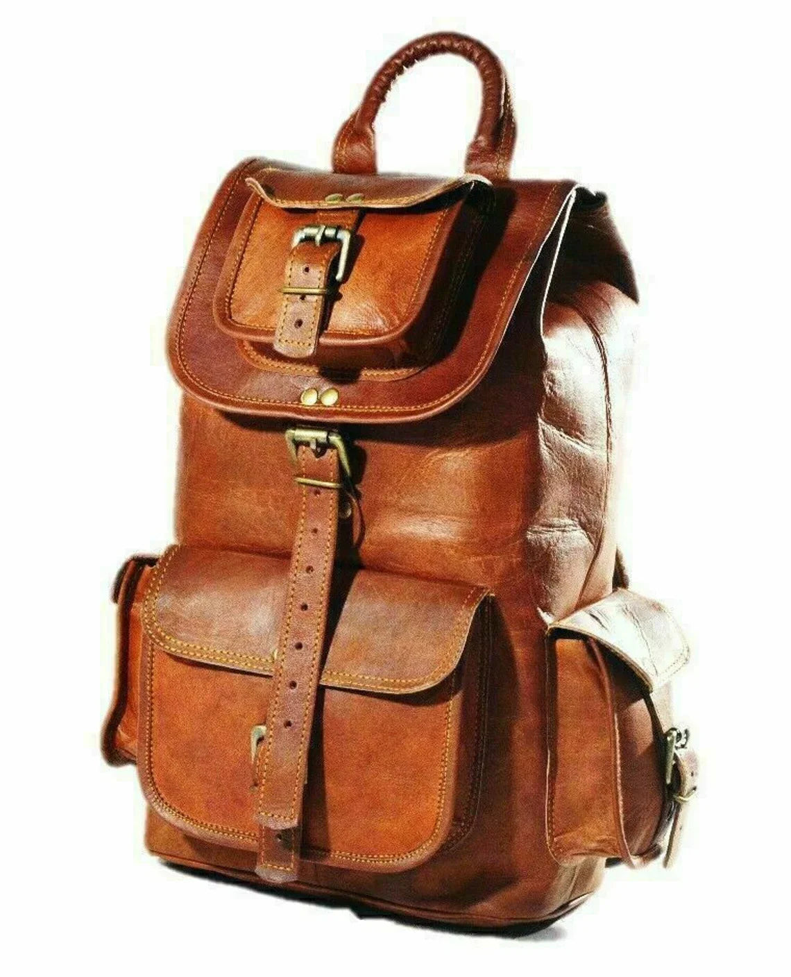 Unisex Leather Backpack Vintage Rucksack Laptop Bag Casual Daypack College Bookbag Comfortable Travel Hiking