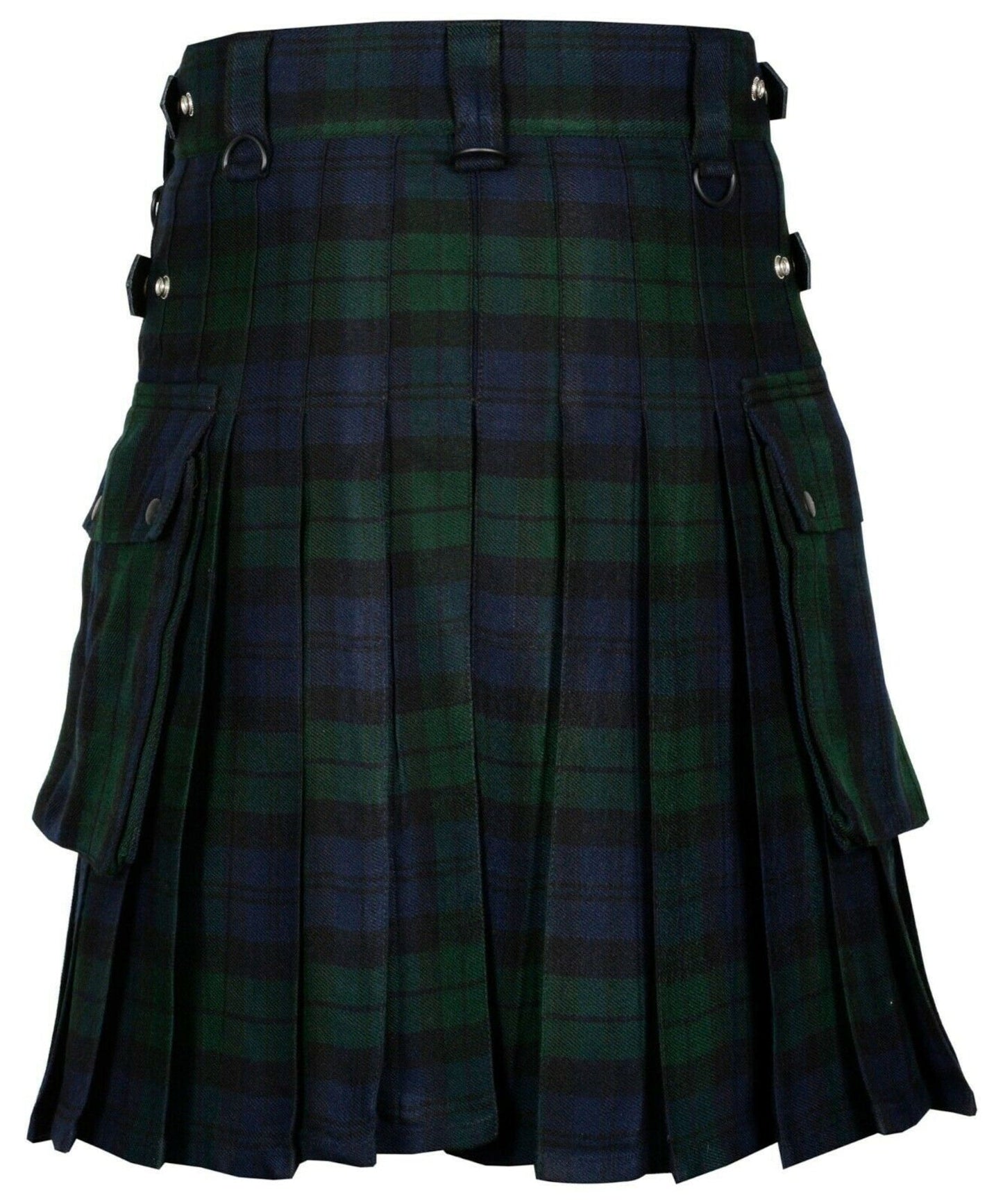 Black Watch Handmade Scottish Mens Tartan Utility Kilt Cargo pockets 16oz