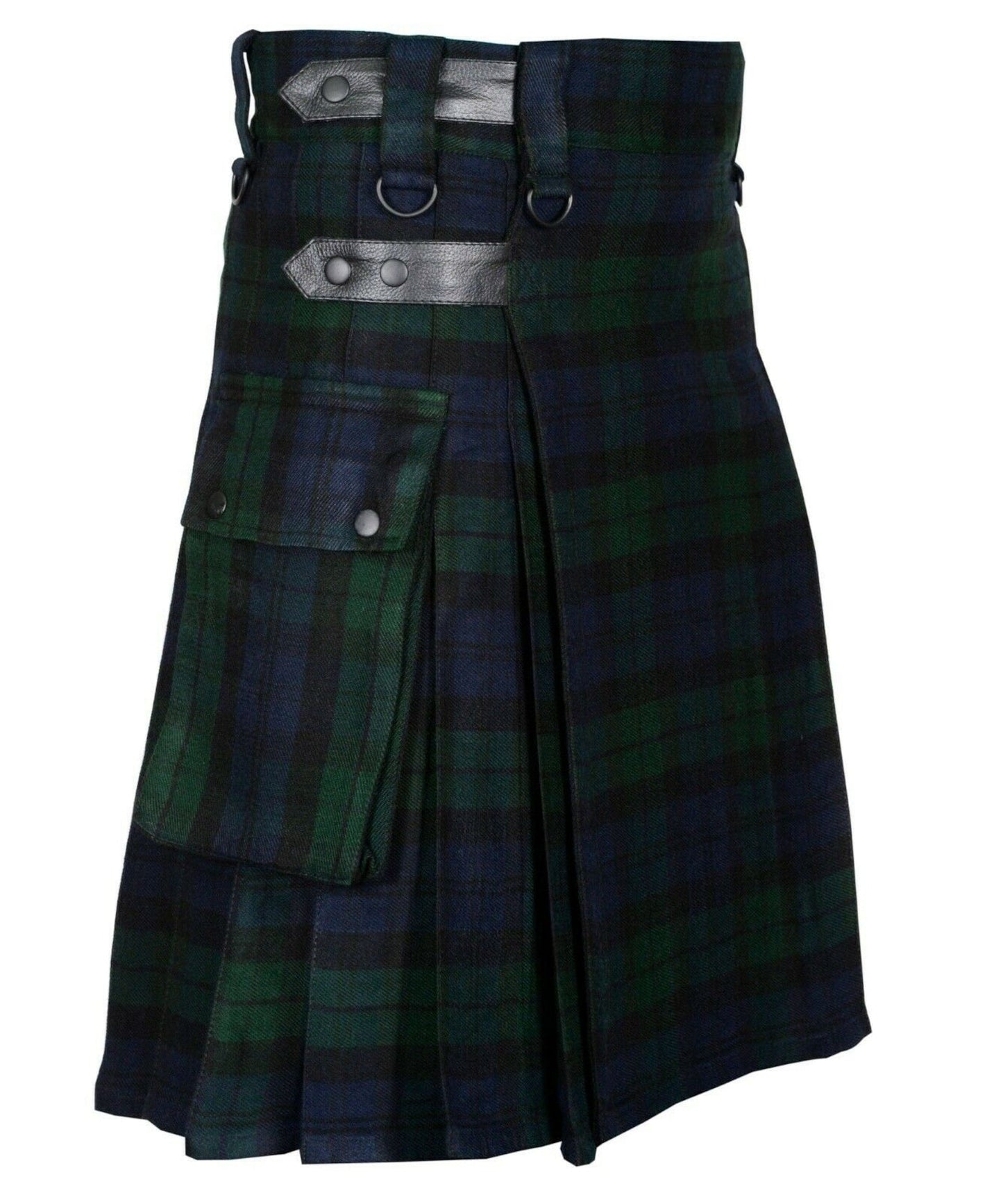 Black Watch Handmade Scottish Mens Tartan Utility Kilt Cargo pockets 16oz