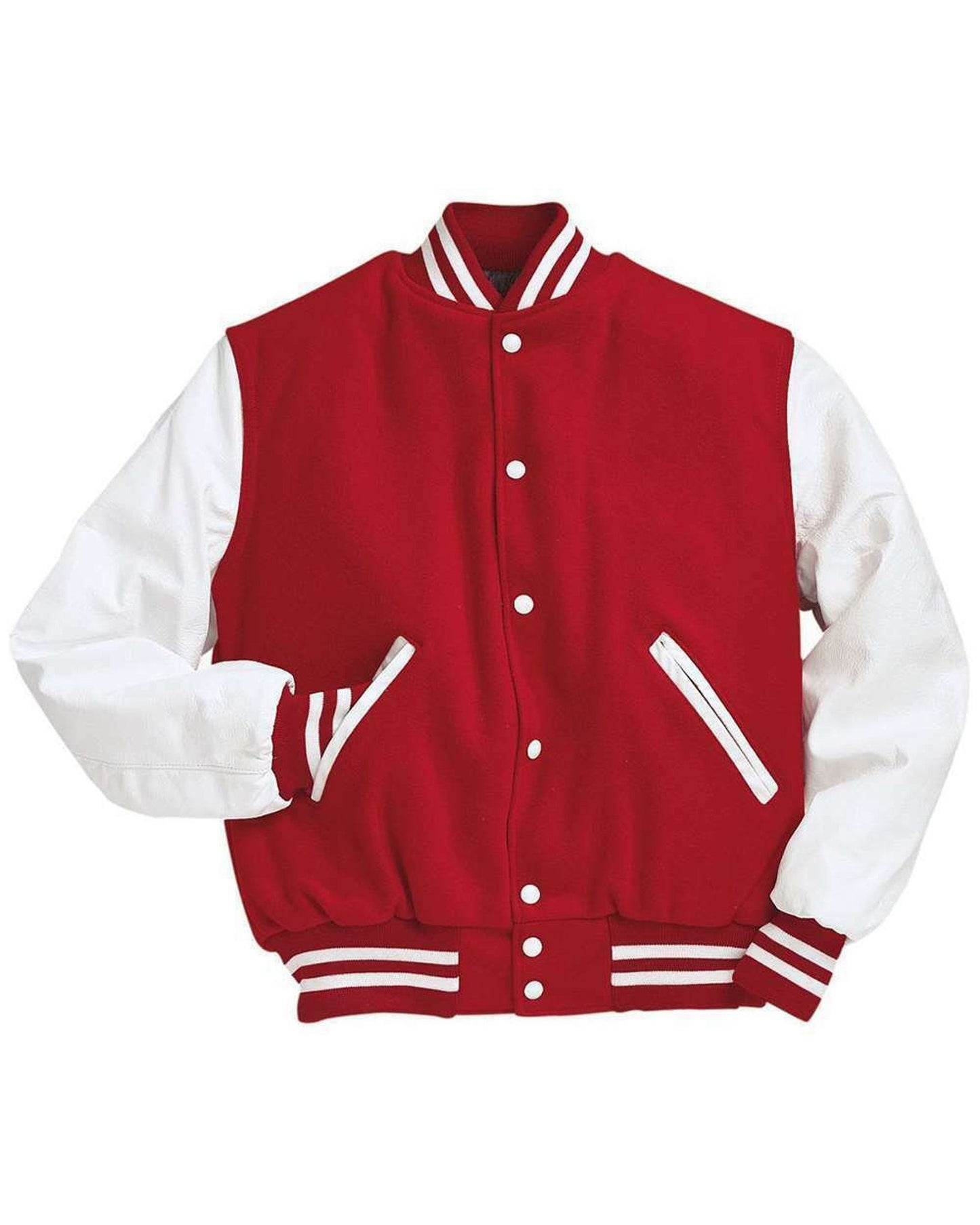 Red & White Varsity Letterman baseball jacket Wool Body & Leather Sleeves