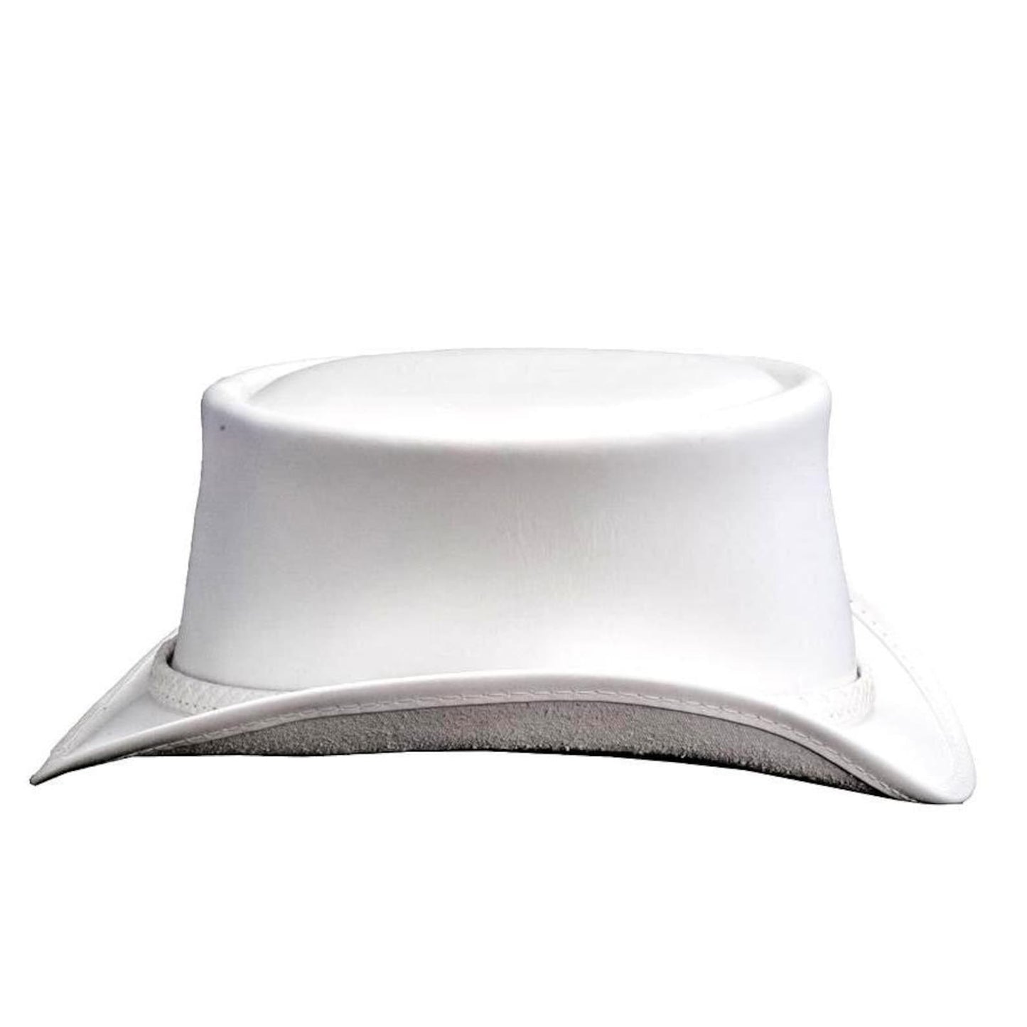 Ghost Rider White Leather Top Hat With Braided Leather Band- White Steampunk Leather Hat - High Hat  Bikers Motorcyclist Hat