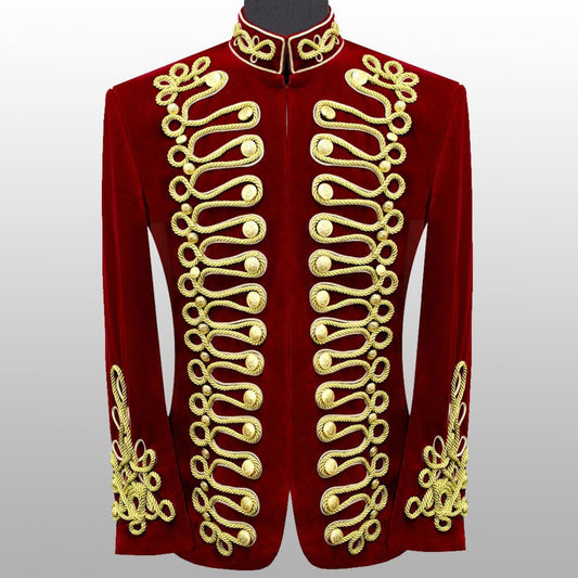 Men Velvet Jacket Military Gold Braided Jacket Hussar Velvet Jacket