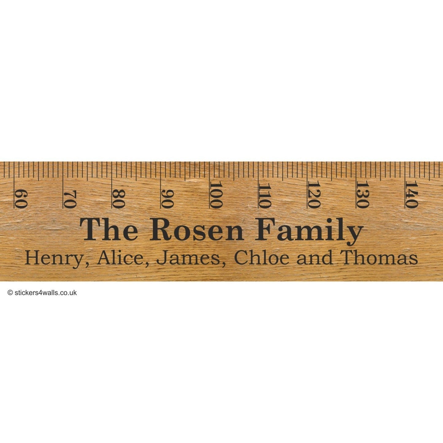 Personalised adhesive wooden ruler height chart wall sticker