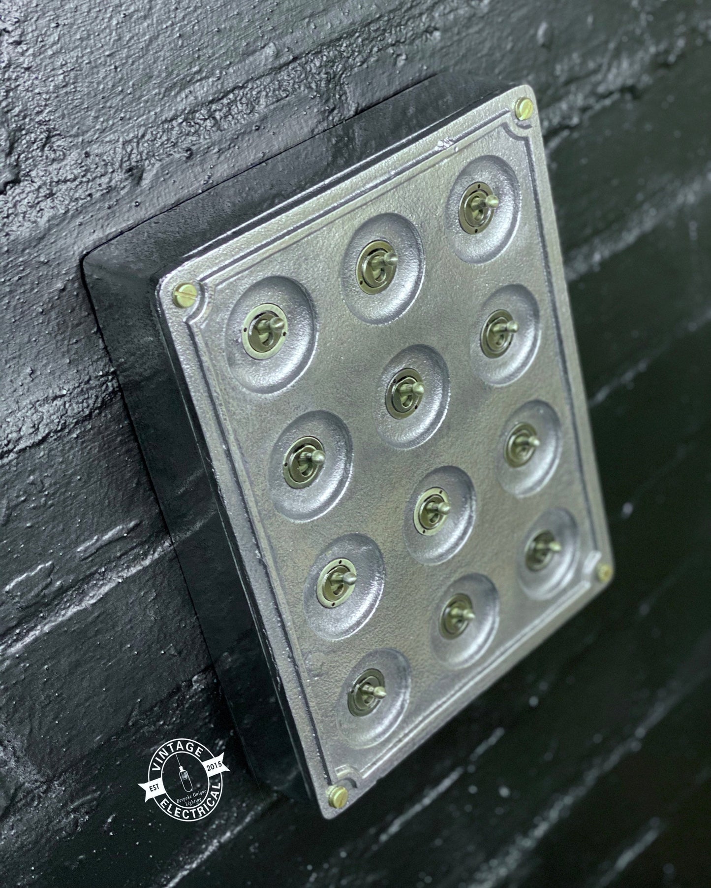 12 Gang 2 Way Solid Cast Metal Surface Mounting Conduit Light Switch Industrial - BS EN Approved Vintage Crabtree 1950’s Style