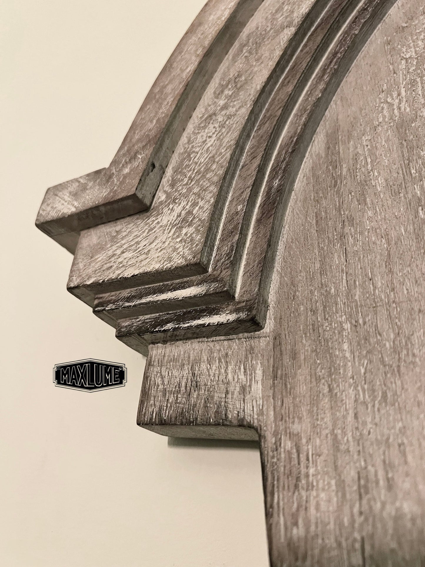Mansard Architectural Oval Wall Mirror - Distressed Grey Wood Frame