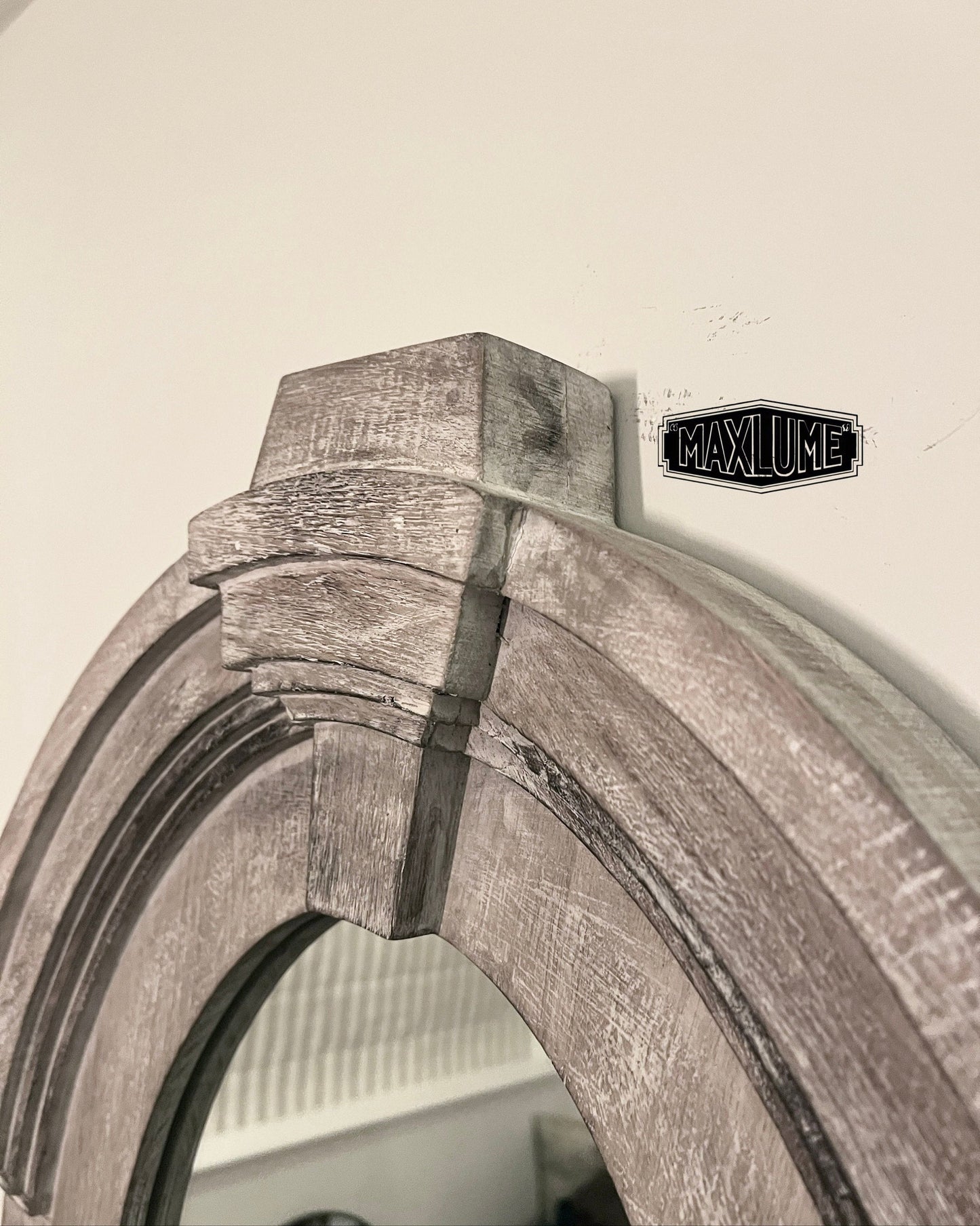 Mansard Architectural Oval Wall Mirror - Distressed Grey Wood Frame