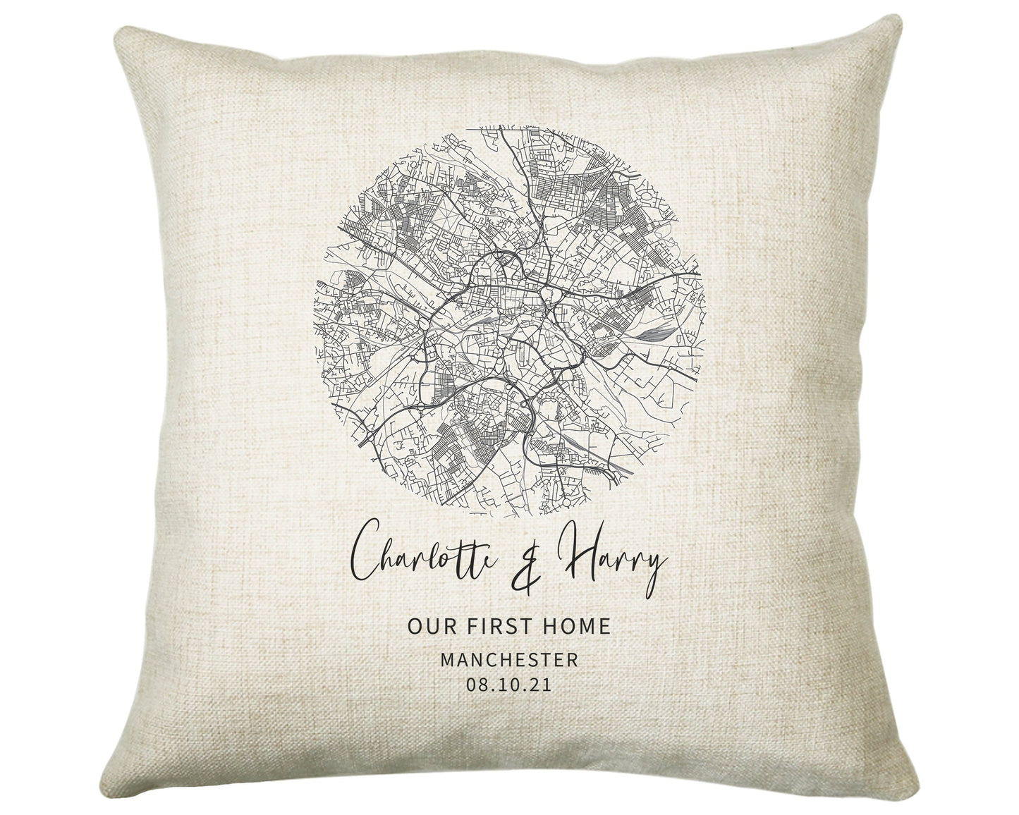 Personalised City Map Cushion Manchester Anniversary Engagement Wedding Gift Name Design - Cushion Pillow Gift For New Home Owners CS440
