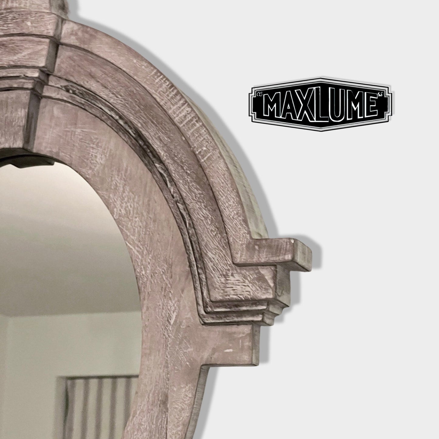 Mansard Architectural Oval Wall Mirror - Distressed Grey Wood Frame