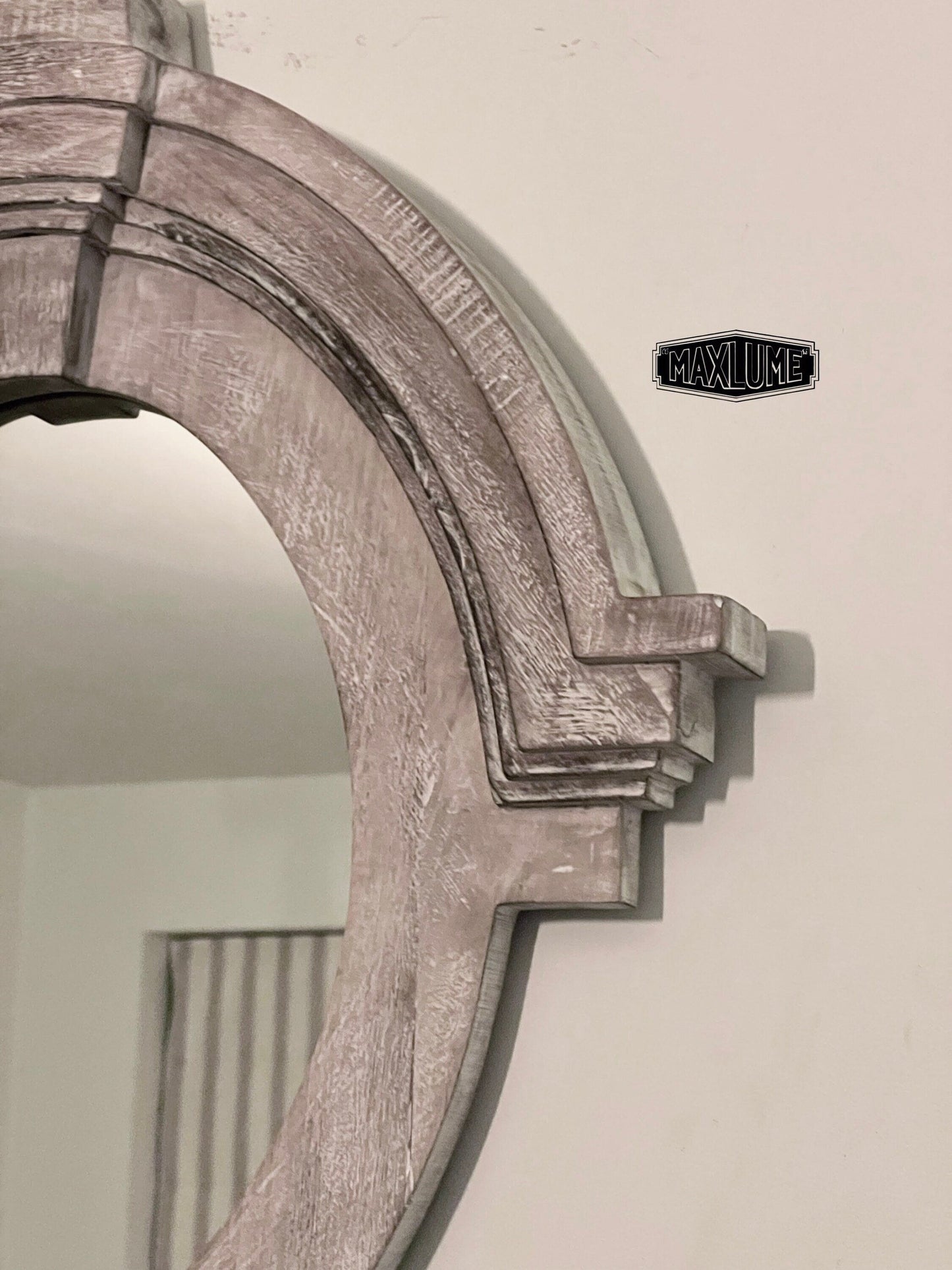 Mansard Architectural Oval Wall Mirror - Distressed Grey Wood Frame