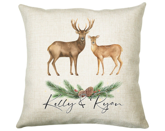 Personalised Deer Couple Cushion Gift Printed Name Design - Cushion Throw Pillow Gift For Loved One Bedroom Christmas Cushion Gift CS504