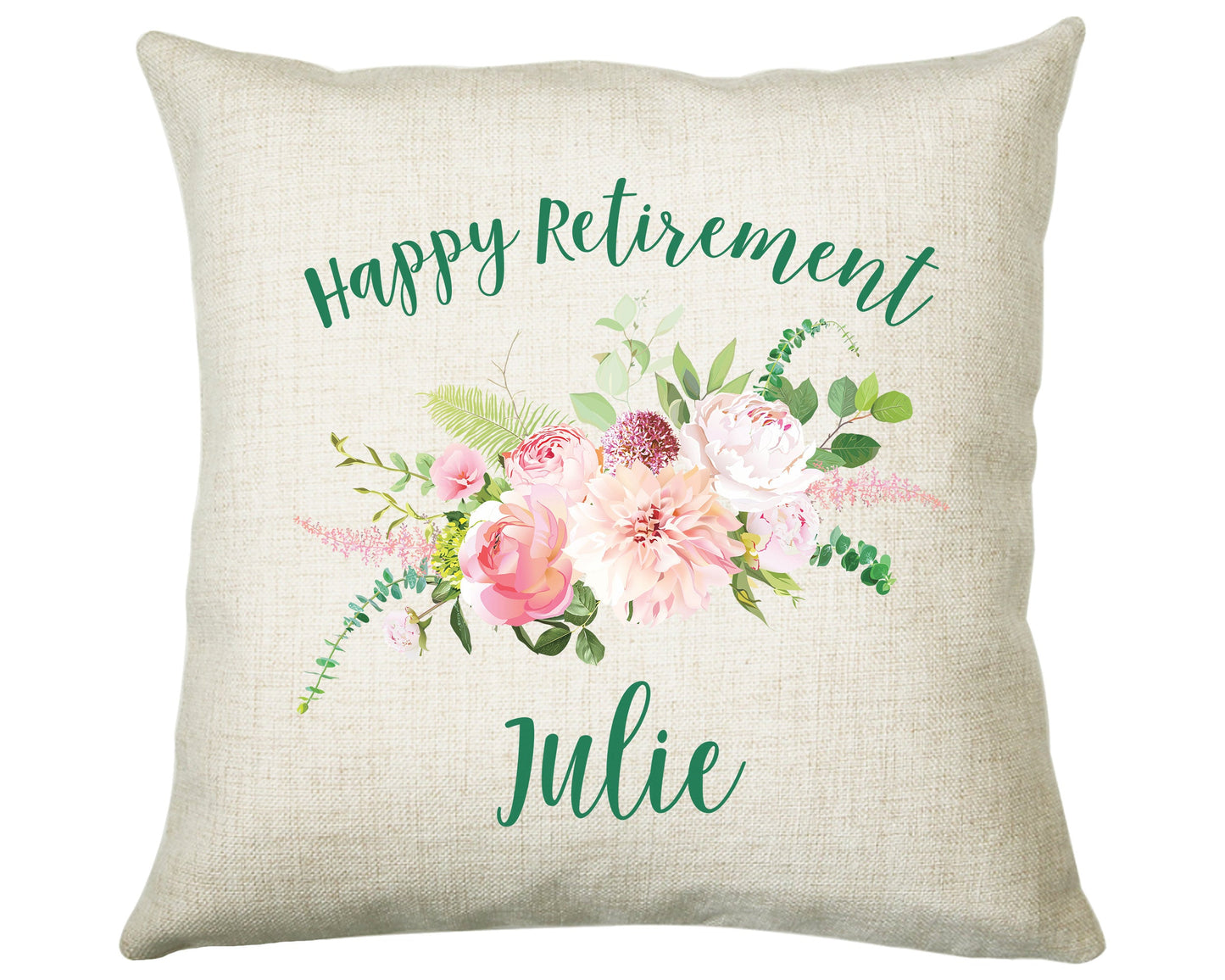 Personalised Happy Retirement Cushion Gift Flower Bouquet Printed Name Design - Pillow Gift For Retirement Present Decor Gift CS473