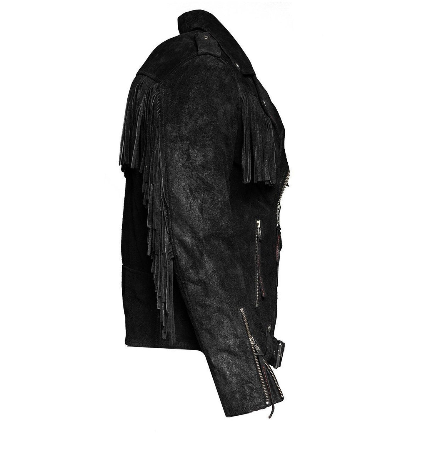 Men's Black Genuine 100% Pure Soft Suede Leather Fringe Jacket, Western Style Fringed Jacket Men's Winter Jacket
