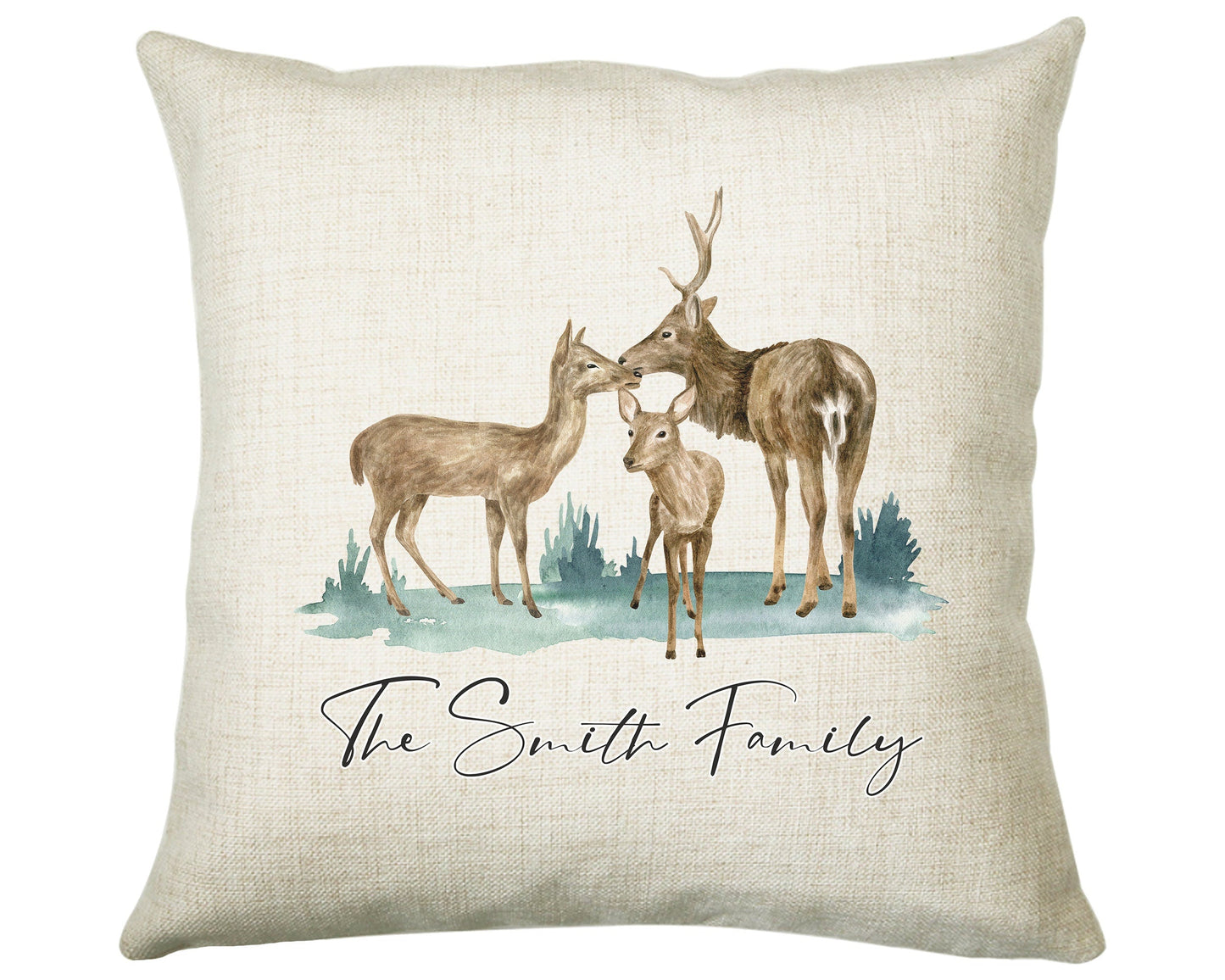 Personalised Deer Family Cushion Gift Printed Name Design - Cushion Throw Pillow Gift For Loved One Bedroom Christmas Cushion Gift CS505
