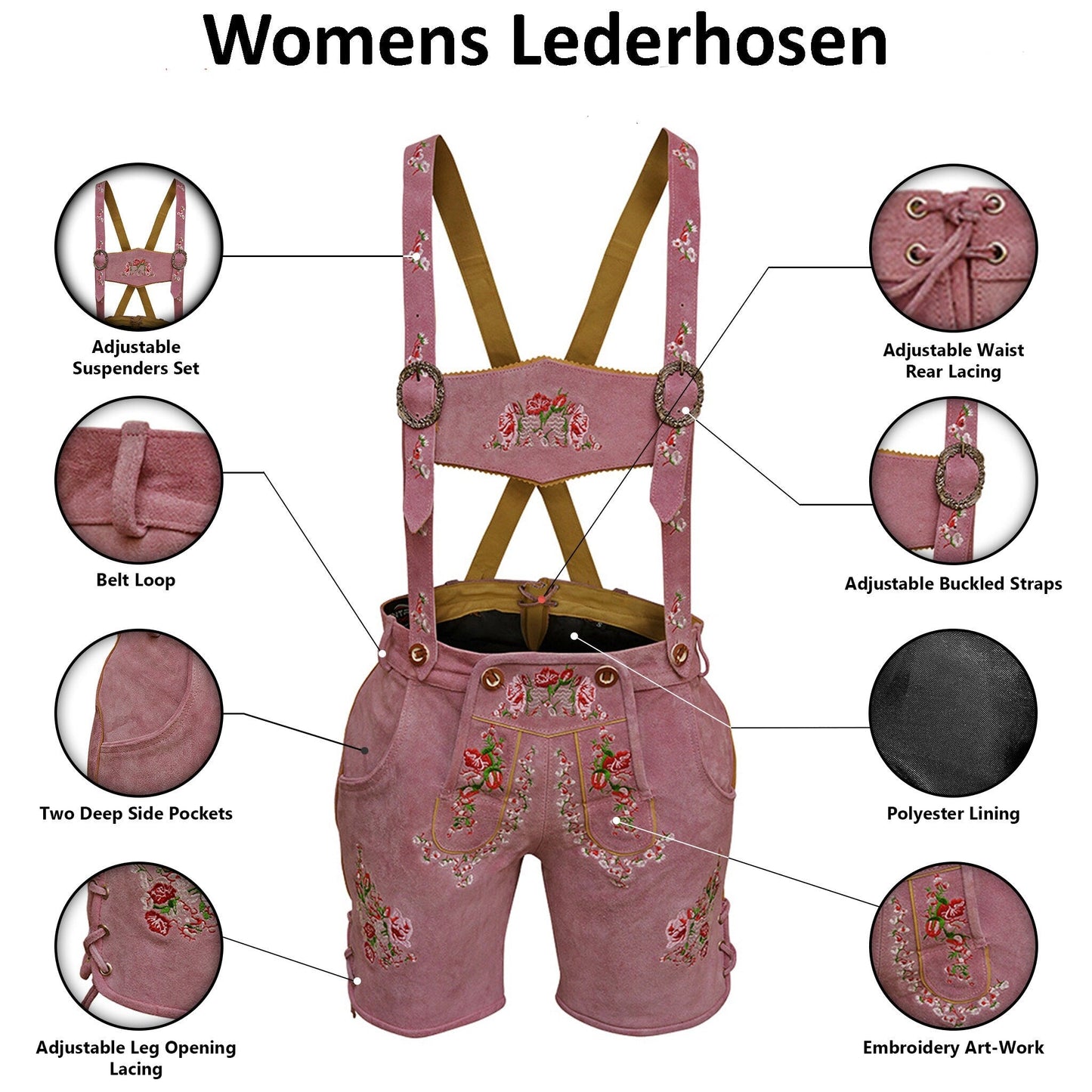 Bavarian Women Lederhosen Suede Leather Short Oktoberfest