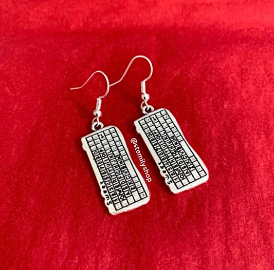Cool quirky silver laptop computer keyboard stem earrings on hypoallergenic surgical steel hooks