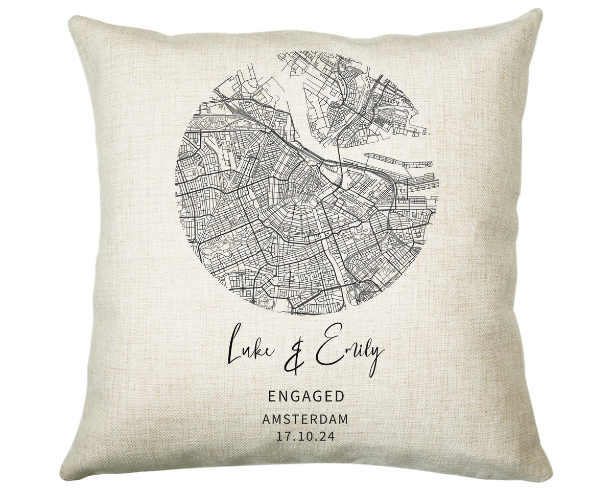 Personalised City Map Cushion Amsterdam Anniversary Engagement Wedding Gift Name Design - Cushion Pillow Gift For New Home Owners CS443