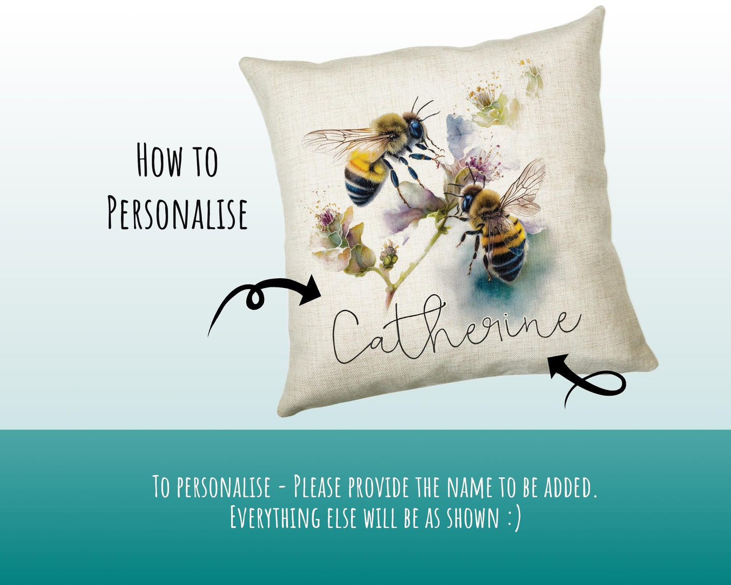 Gift For Mum Personalised Bumble Bee Cushion Gift Printed Name Design - Cushion Throw Pillow Gift Beekeeper Gardener Gardening Gift CS526
