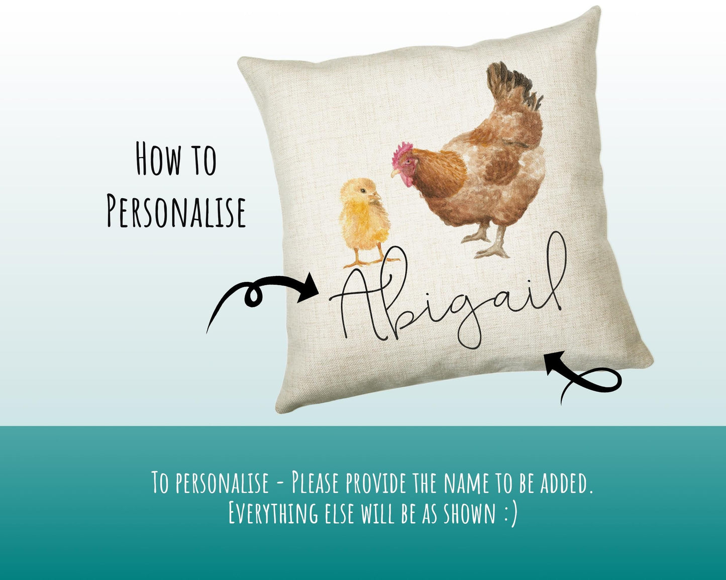 Personalised Chicken & Chick Cushion Gift Printed Name Design Bird Cushion Throw Pillow Gift For Mum Dad Friend Bedroom Birthday Gift CS148