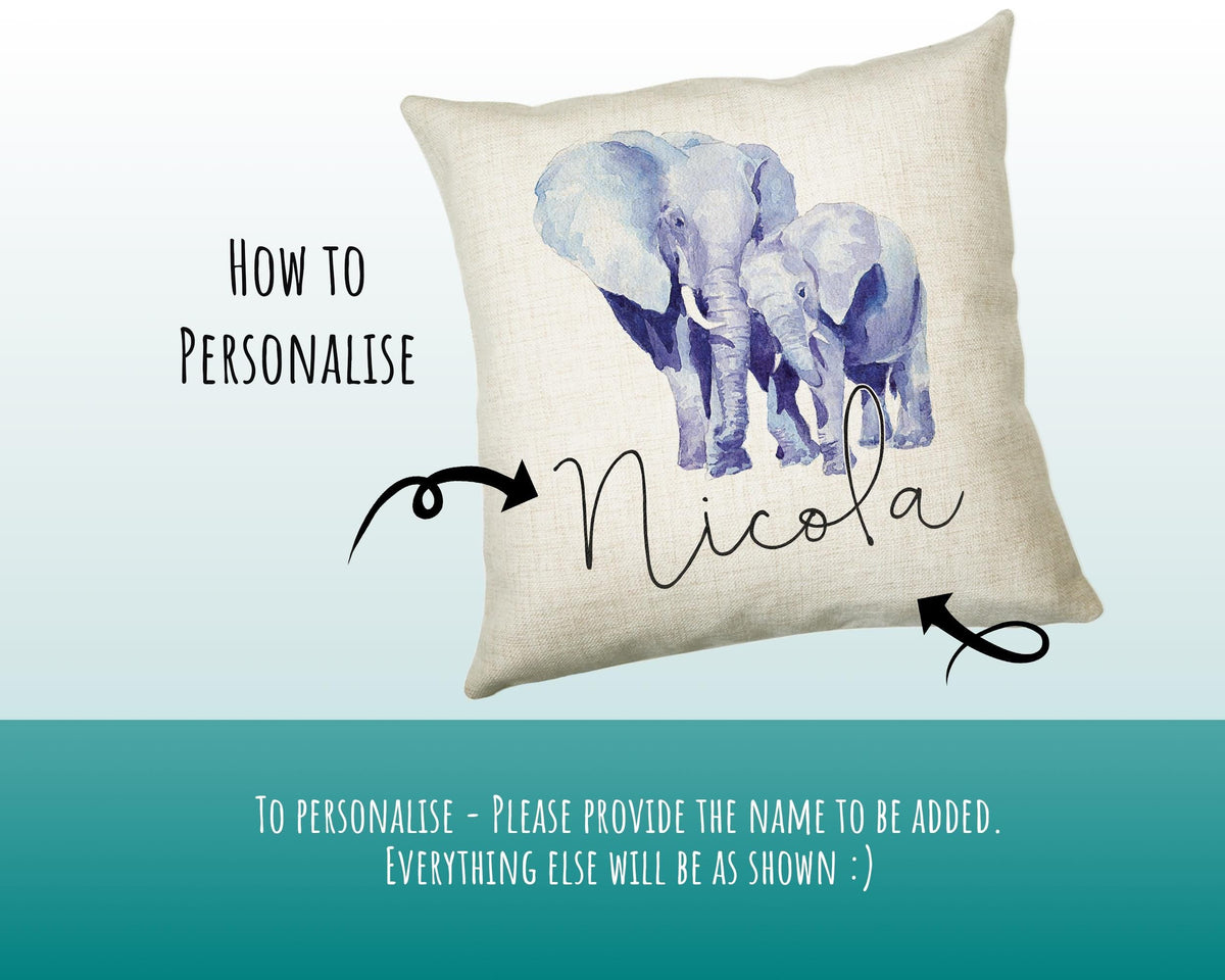Personalised Elephant Cushion Gift Printed Name Design - Cushion Throw Pillow Gift For Mum Dad Friend Bedroom Birthday Christmas Gift CS046