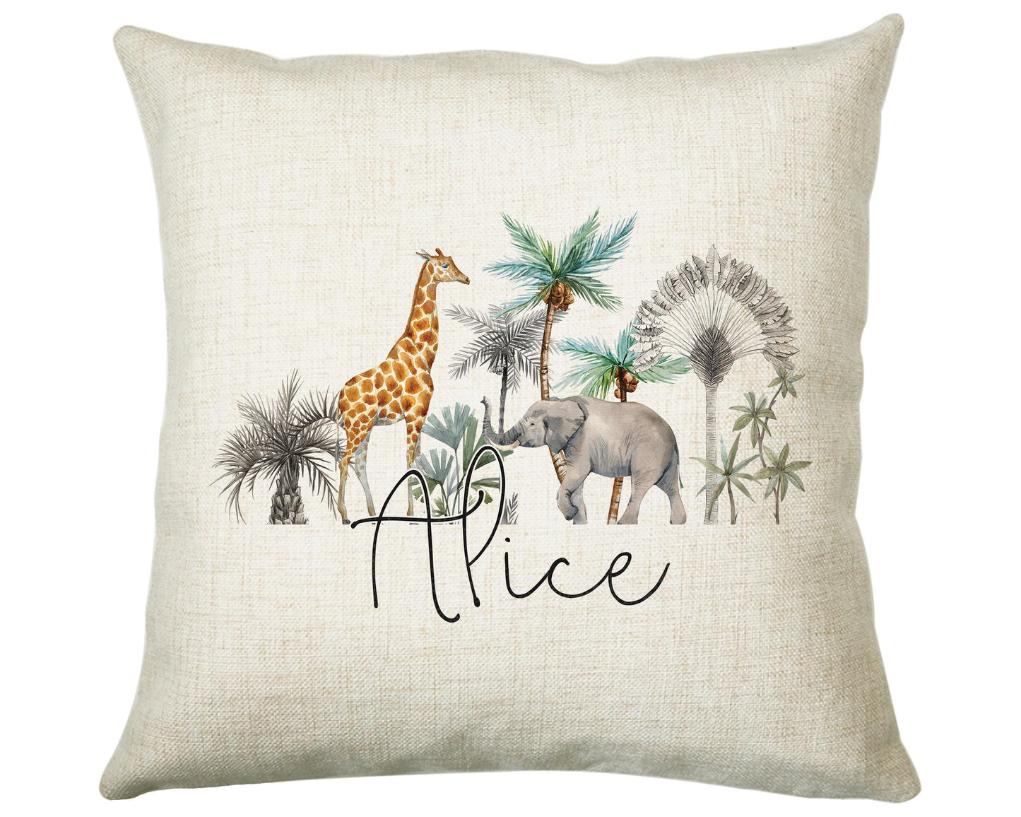 Personalised Elephant Giraffe Cushion Gift - Printed Name Design Safari Cushion Throw Pillow Gift Boy Girl Kids Bedroom Birthday Gift CS181