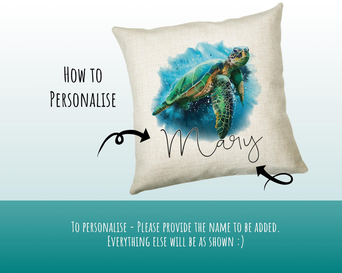 Personalised Sea Turtle Cushion Gift Printed Name Design - Cushion Throw Pillow Gift For Boy Girl Nursery Bedroom Christmas Gift CS084