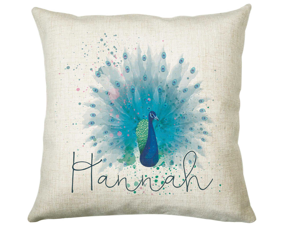 Personalised Peacock Cushion Gift Printed Name Design - Cushion Throw Pillow Gift For Boys Nursery Bedroom Birthday Christmas Gift CS382