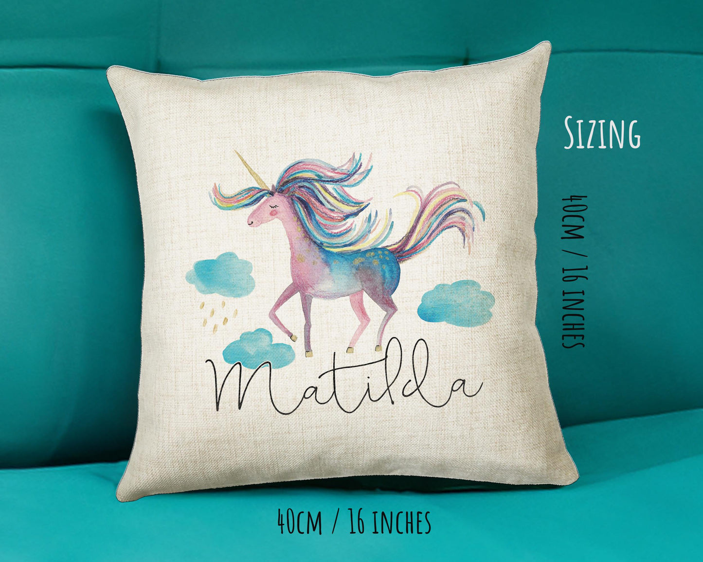 Personalised Unicorn Cushion Gift Printed Name Design - Cushion Throw Pillow Gift For Girls Nursery Bedroom Birthday Christmas Gift CS034