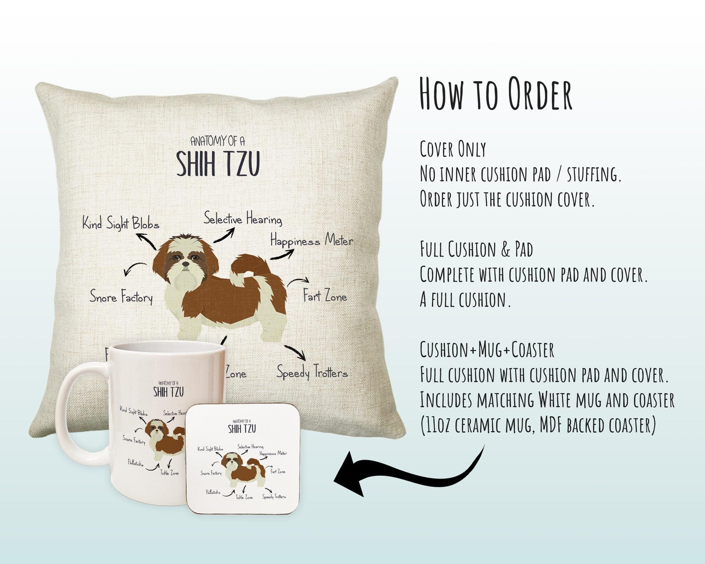 Anatomy of a Shih Tzu Funny Gift For Him Or Her Cushion Pillow Bedroom Decor STC0087