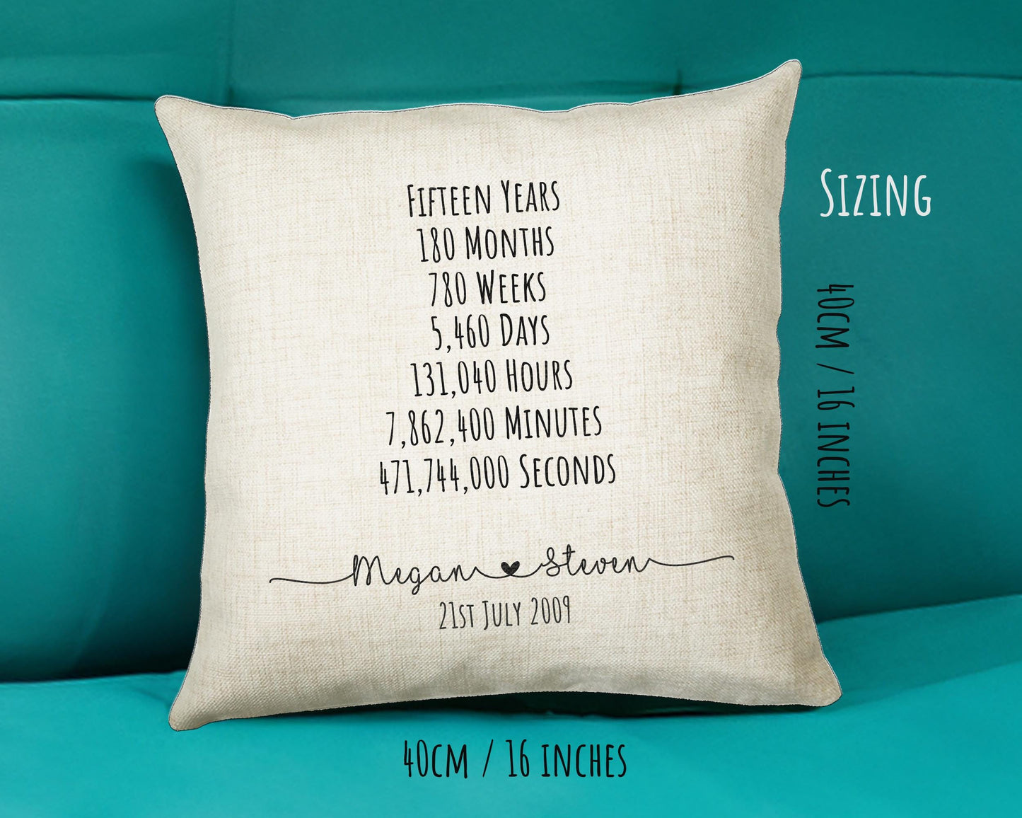 Personalised 15th Anniversary Cotton Gift Cushion Fifteen Years Custom Design Gift Valentines Present - Wedding Cushion Pillow Gift CS554