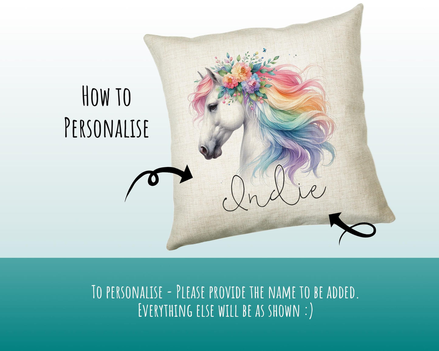 Personalised Horse Lover Cushion Gift Printed Name Design - Cushion Throw Pillow Gift For Boys Nursery Bedroom Birthday Gift G009
