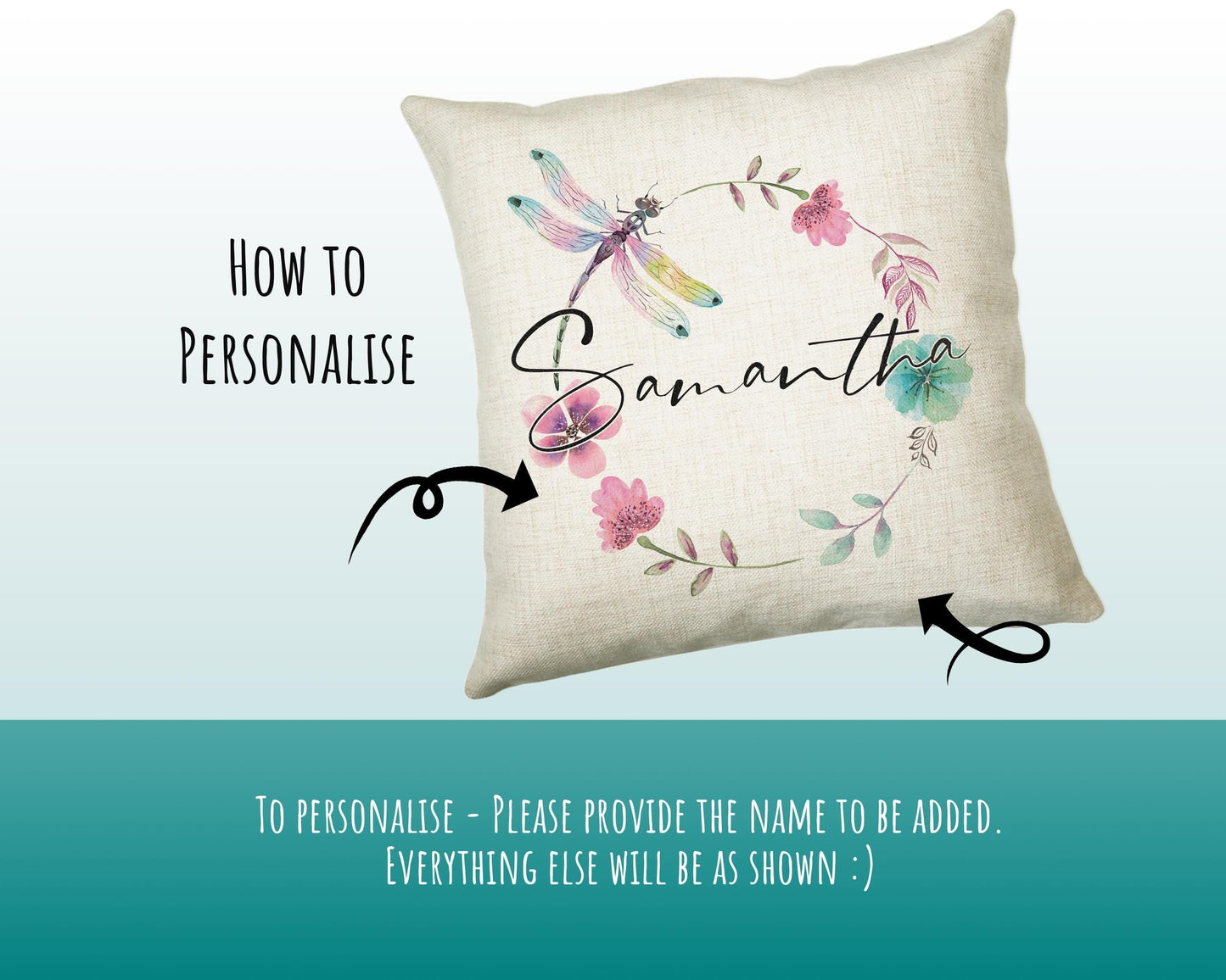 Personalised Dragonfly Cushion Magical Gift Printed Name Design - Pillow Gift For Sitting Room Bedroom Decor  Birthday Christmas Gift CS487