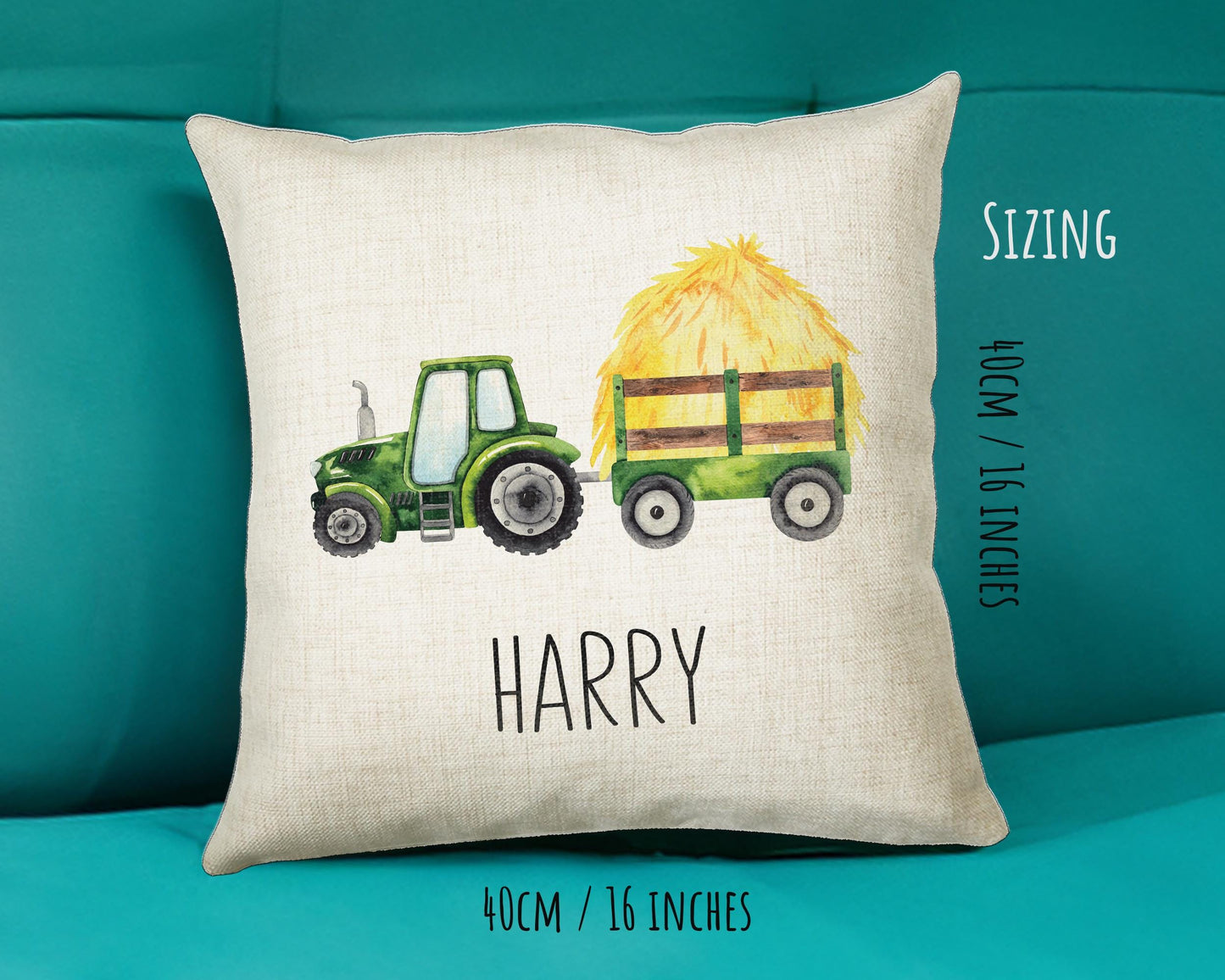 Personalised Tractor Cushion Gift Printed Name Design - Pillow Gift For Girls Boys Nursery Bedroom Farm Animal Decor Birthday Gift CS507
