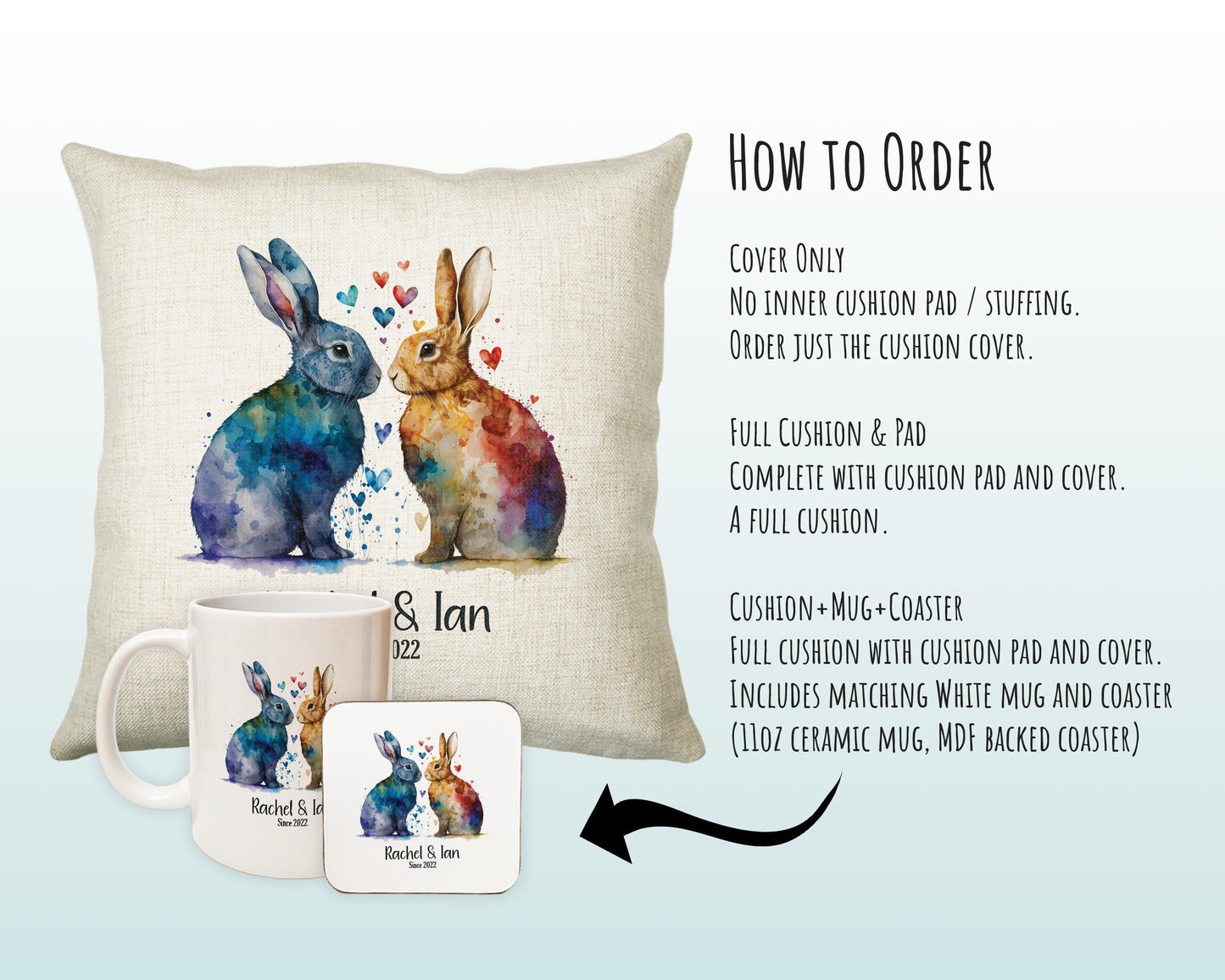 Personalised Valentines Day Bunny Rabbits Cushion Gift - Colourful Cushion Throw Pillow Gift For Him Her Boyfriend Girlfriend Gift CS520