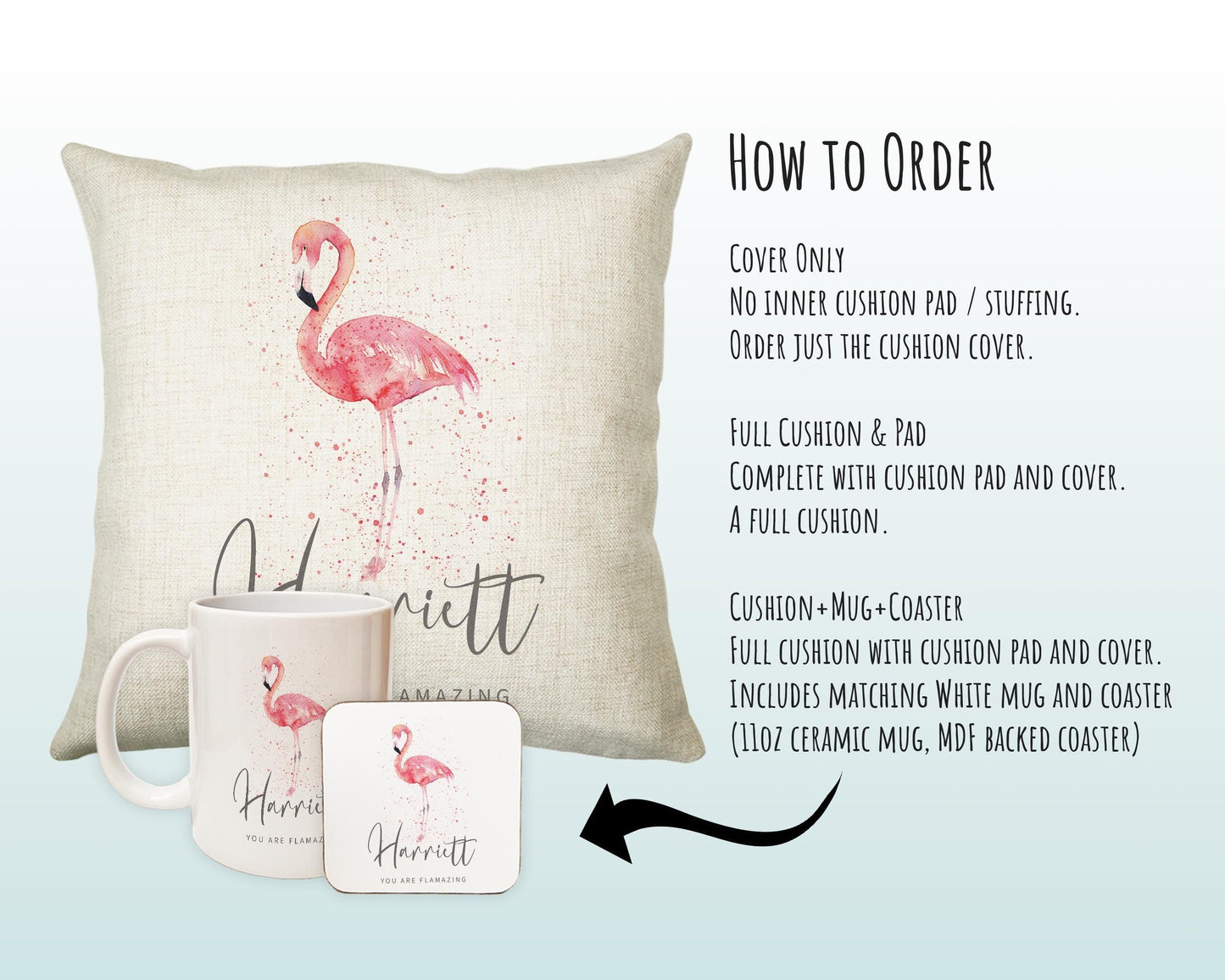 Personalised Pink Flamingo Cushion Gift Printed Name Design - Cushion Throw Pillow Gift For Mum Dad Friend Bedroom Birthday Christmas CS422
