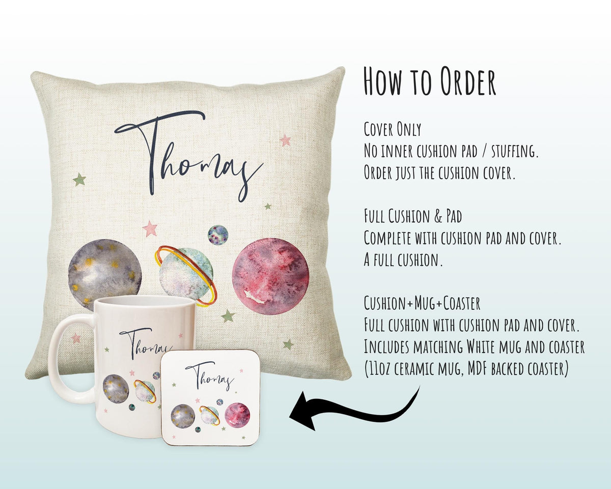 Personalised Space Planet Cushion Gift Printed Name Design - Pillow Gift For Girls Boys Nursery Bedroom Decor Gift CS248