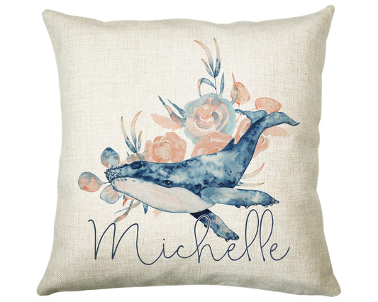 Personalised Whale Cushion Gift Printed Name Design - Nautical Sea Ocean Throw Pillow Gift For Her Mum Gift Christmas Gift CS205