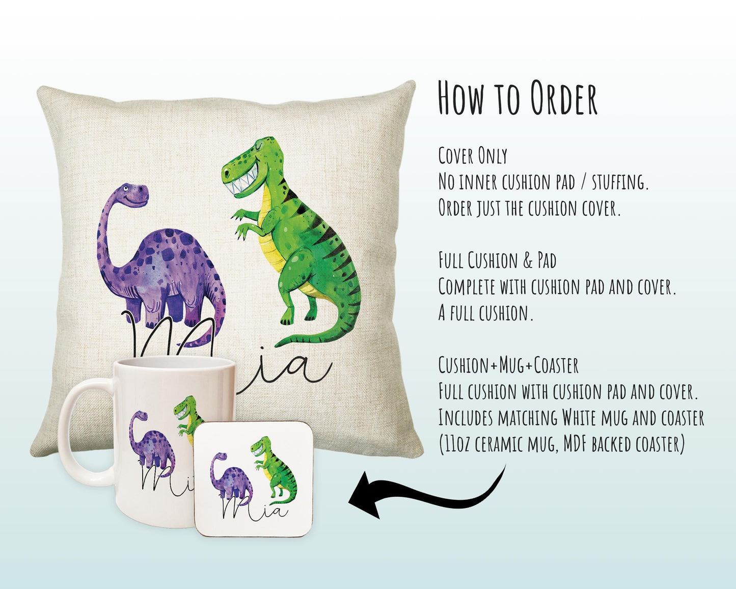 Personalised Dinosaur Cushion Gift Printed Name Design - Cushion Throw Pillow Gift For Boy Girl Kids Bedroom Birthday Christmas Gift CS165