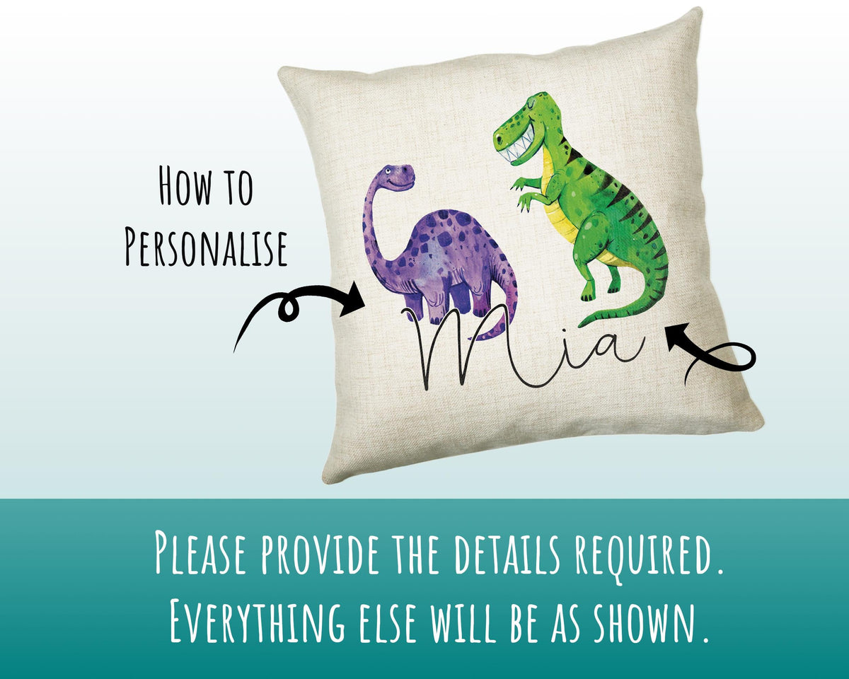 Personalised Dinosaur Cushion Gift Printed Name Design - Cushion Throw Pillow Gift For Boy Girl Kids Bedroom Birthday Christmas Gift CS165