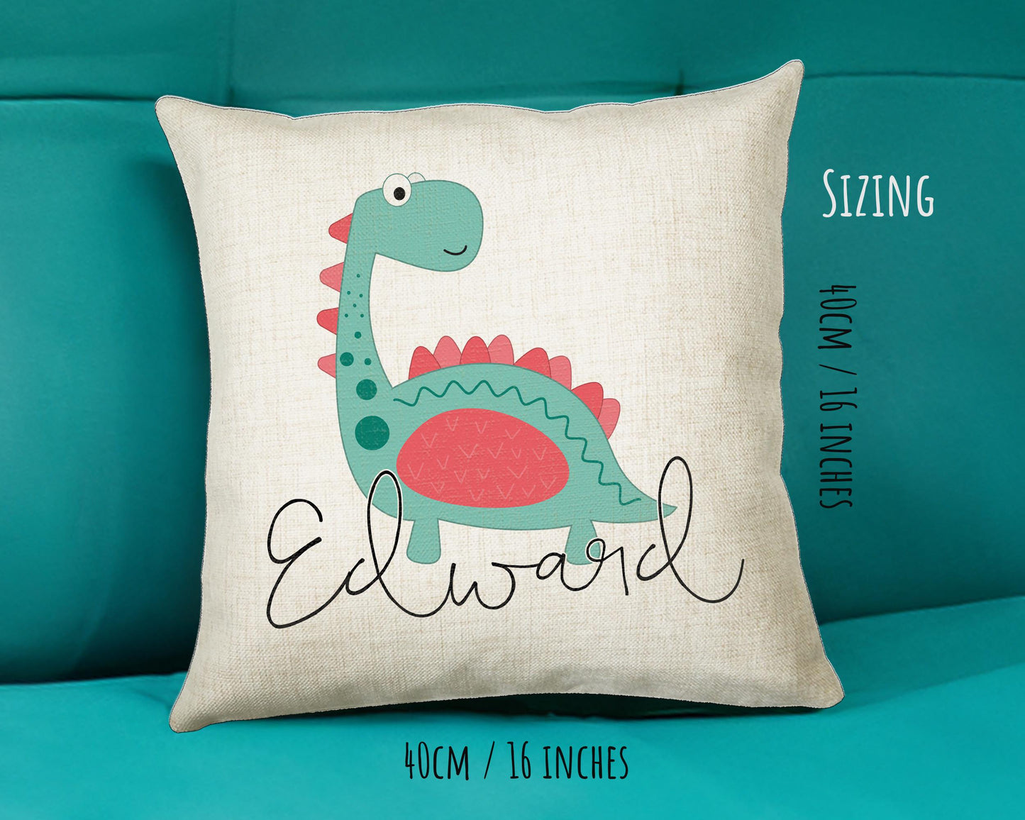Personalised Dinosaur Cushion Gift Printed Name Design - Cushion Throw Pillow Gift For Boys Nursery Bedroom Birthday Christmas Gift CS010