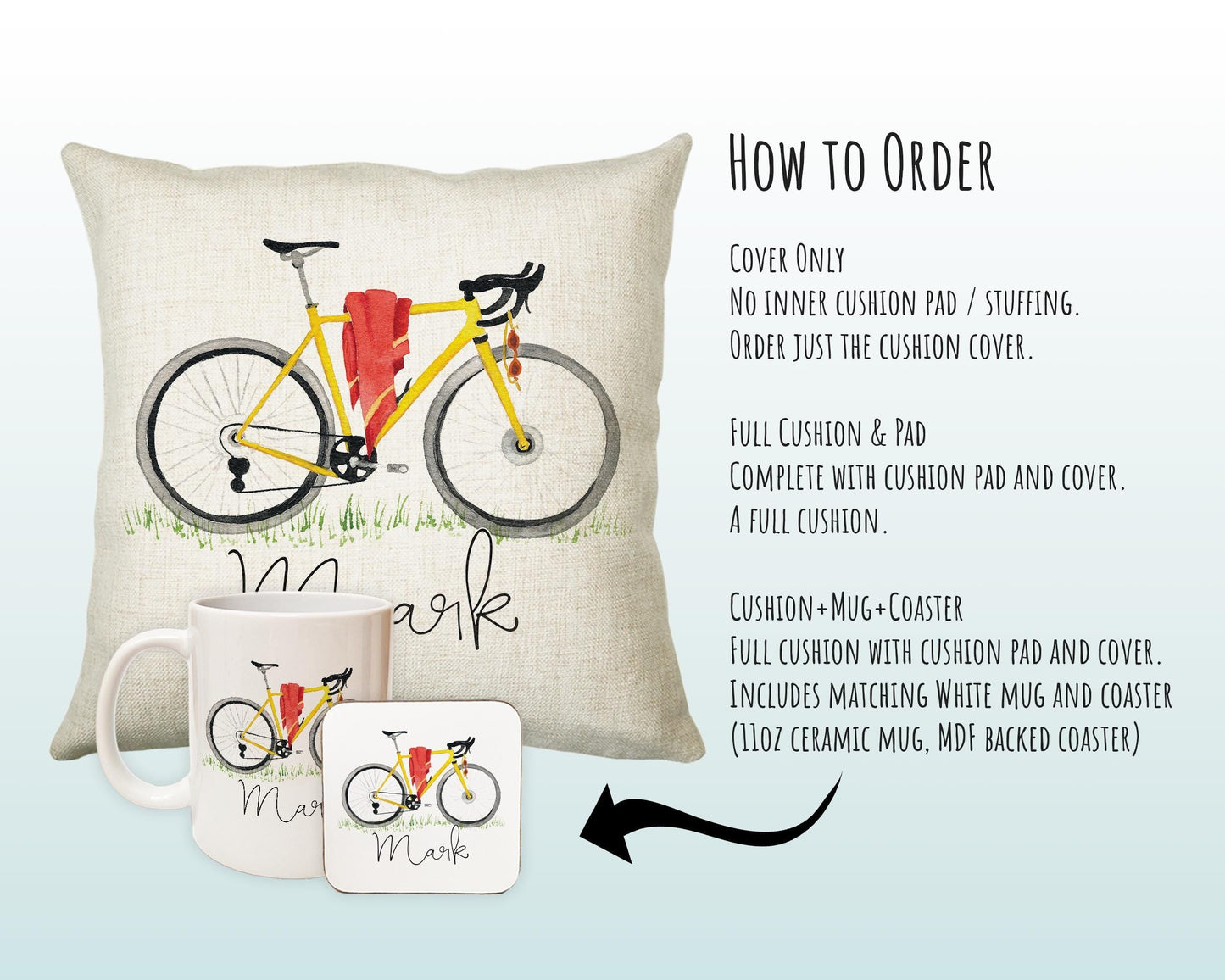 Personalised Cycling Cushion Gift Printed Name Design - Cushion Throw Pillow Gift For Bike Riding Cyclist CS311