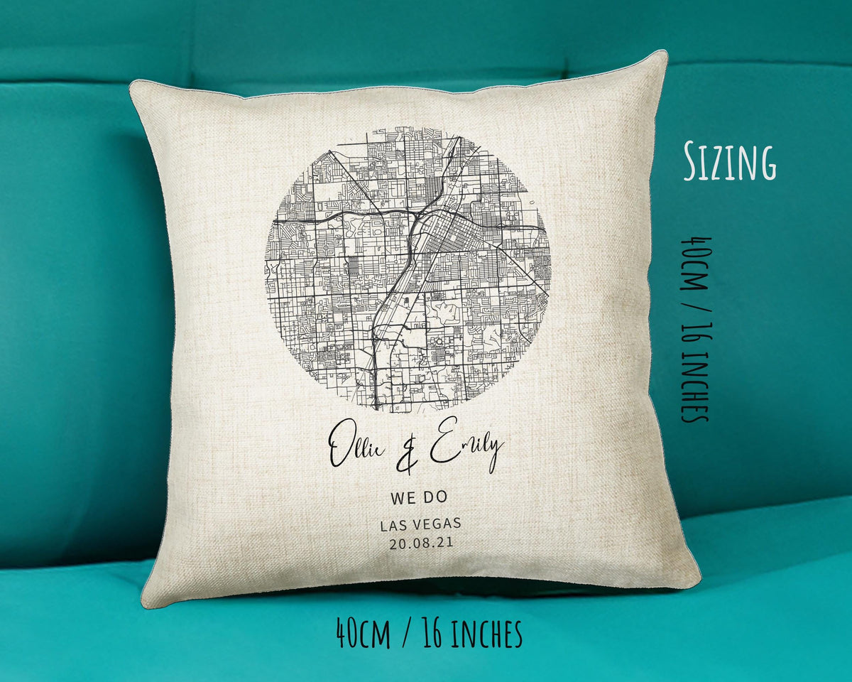 Personalised City Map Cushion Las Vegas Anniversary Engagement Wedding Gift Name Design - Cushion Pillow Gift For Newly Married Couple CS432