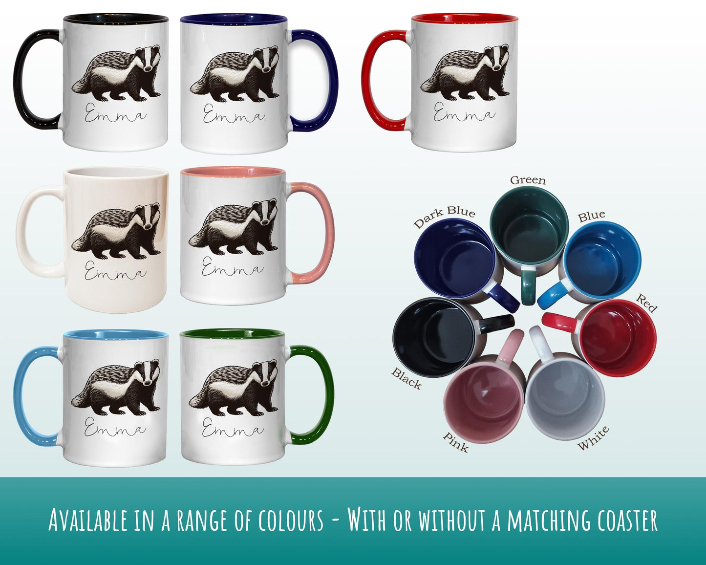 Personalised Badger Gift Mug - Ceramic Coffee Tea Hot Chocolate Mug Coaster Cute Animal Lover - Secret Santa Gift Idea Wildlife MG0872