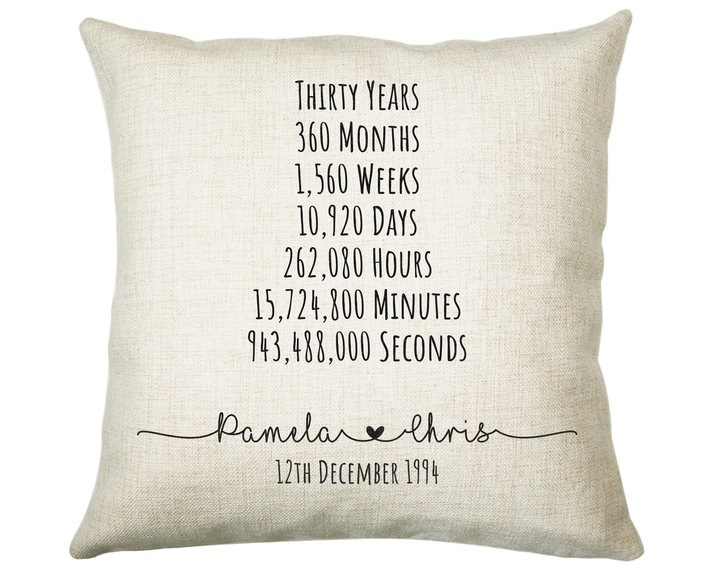 Personalised 30th Anniversary Cotton Gift Cushion Thirty Years Custom Design Gift Valentines Present - Wedding Cushion Pillow Gift CS556