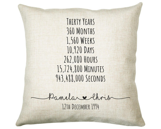 Personalised 30th Anniversary Cotton Gift Cushion Thirty Years Custom Design Gift Valentines Present - Wedding Cushion Pillow Gift CS556