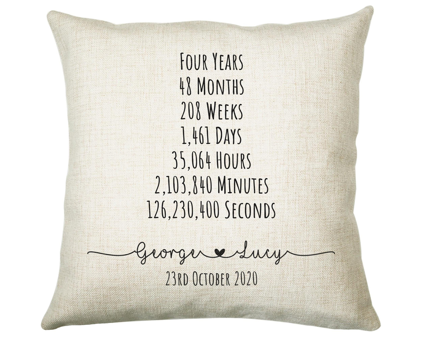 Personalised 4th Anniversary Cotton Gift Cushion Four Years Custom Design Gift Valentines Present - Wedding Cushion Pillow Gift CS469